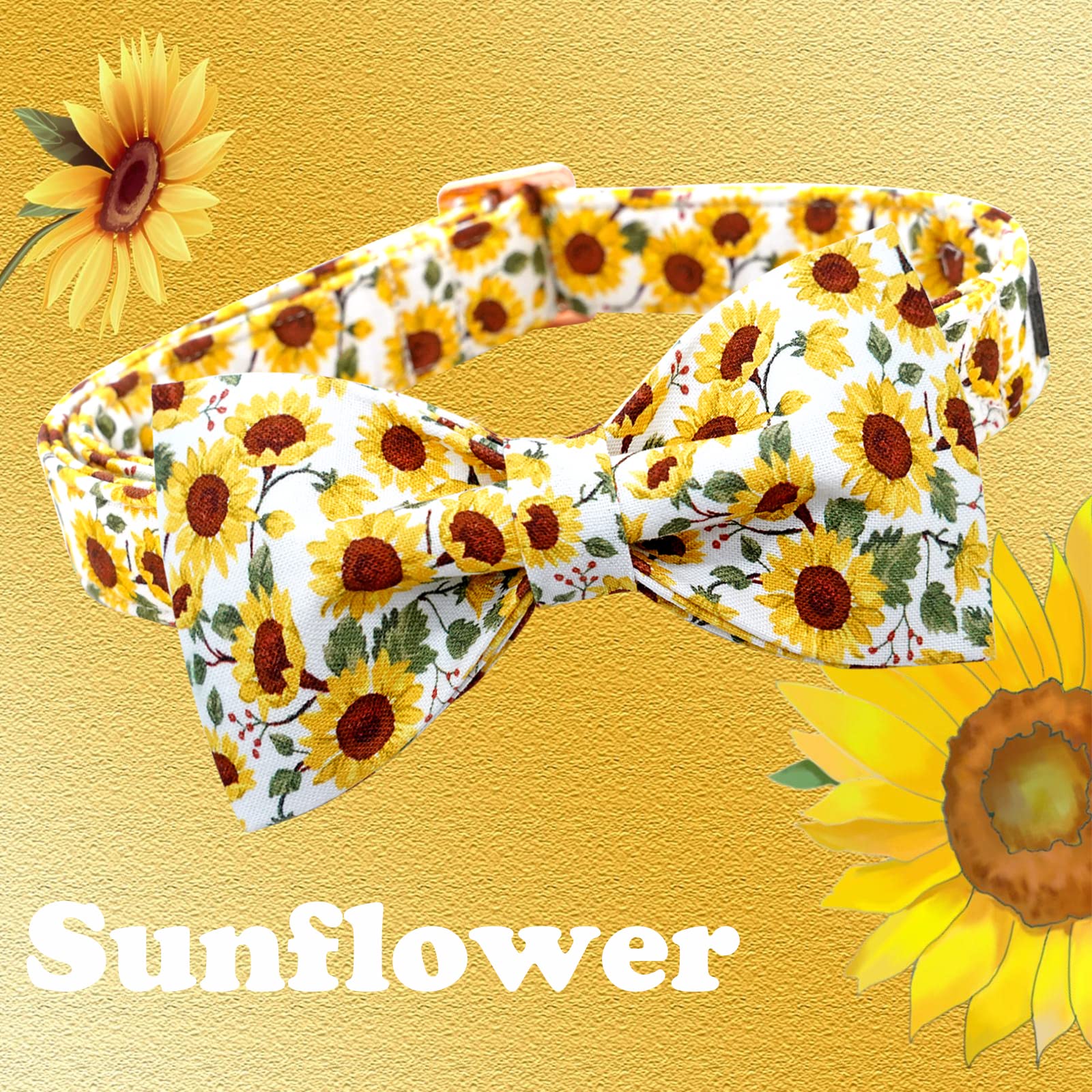 Lionheart glory Dog Collar with Bow Tie Sunflower Print Dog Collar for Female or Male Dogs Soft Durable Adjustable Collar Bows S