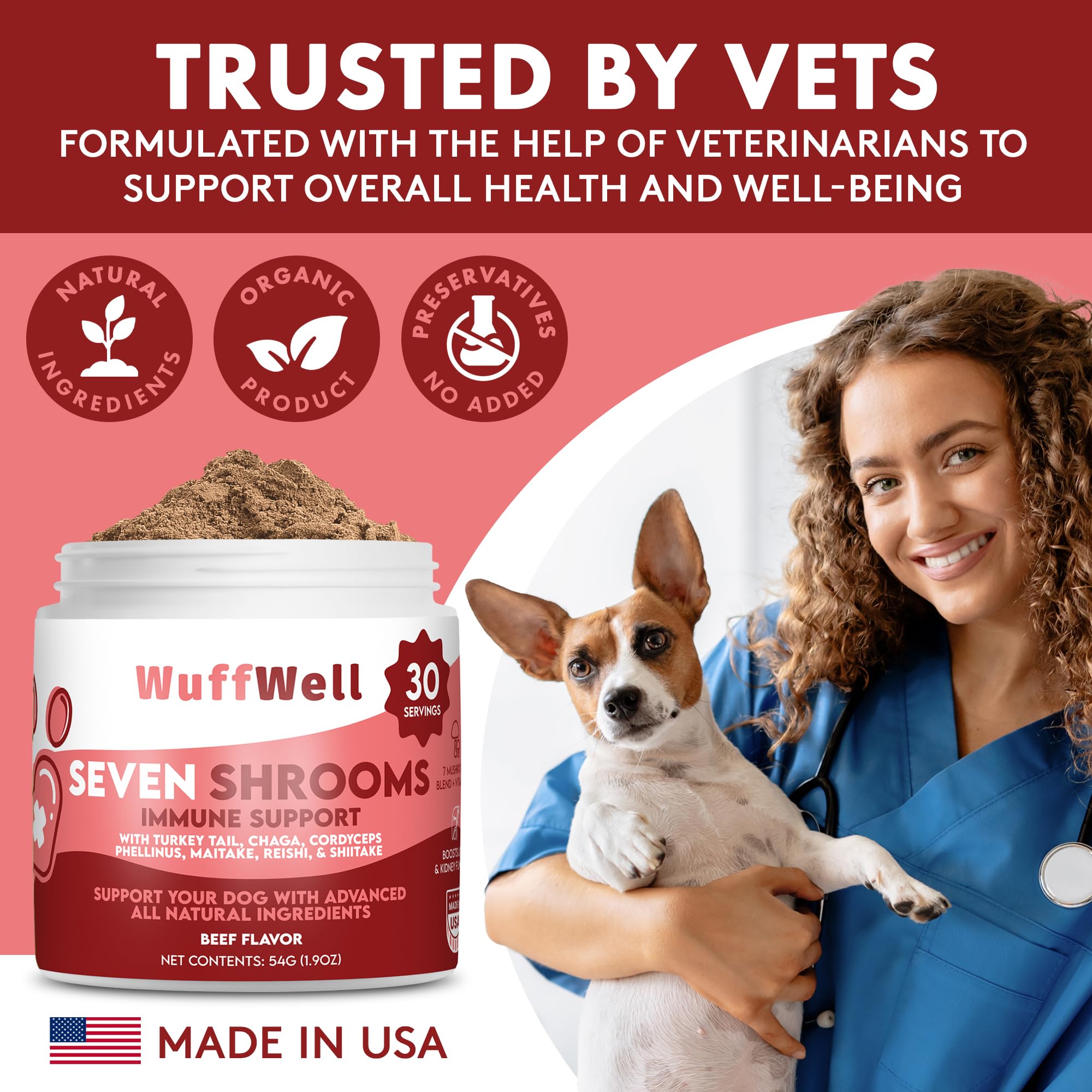 WuffWell Turkey Tail Mushroom Powder for Dogs – Immune Support Supplement, Vet-Recommended, 1.9Oz