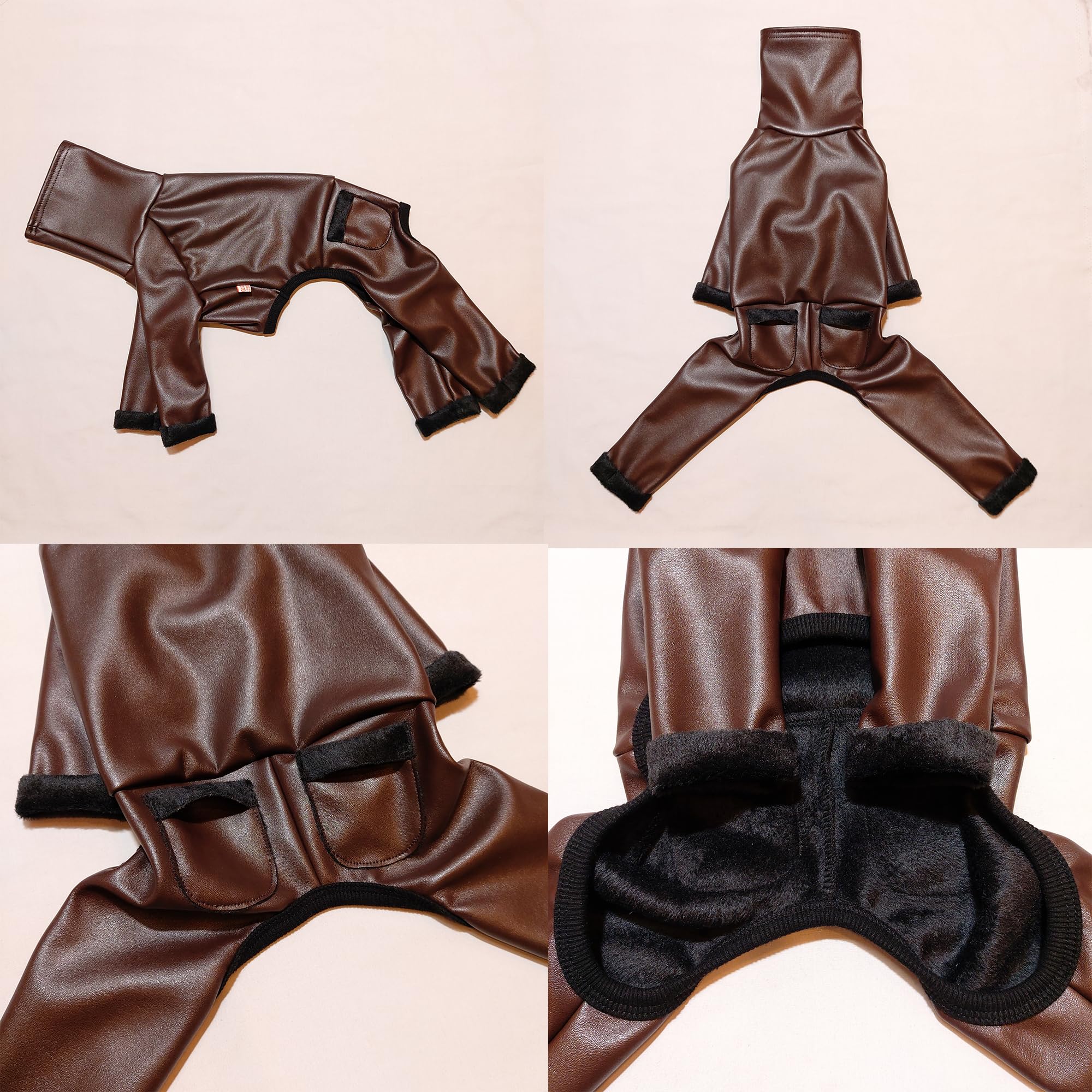 D Doggy Star Italian Greyhound Coat Stretchable Aartificial Leather Fleece Lining Clothes Whippet For Dog (3Xl,Leather Brown)