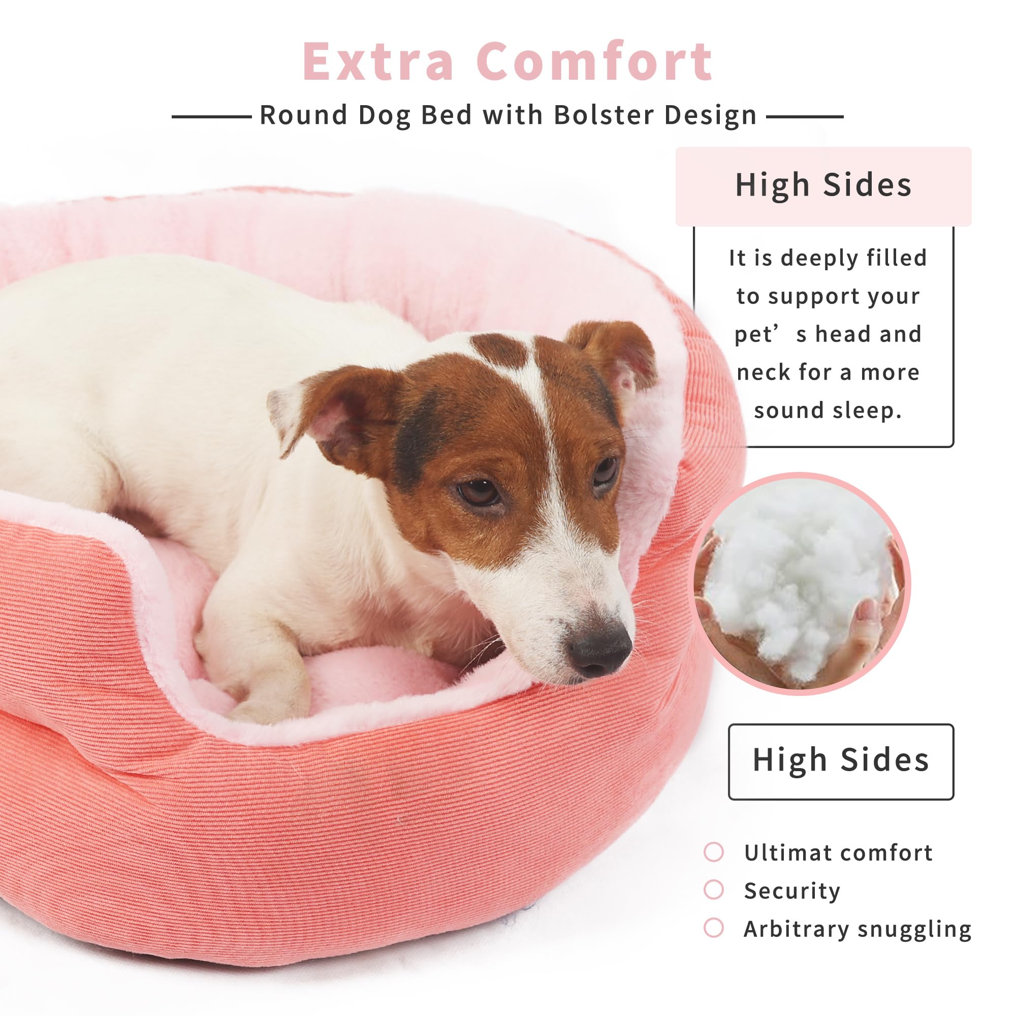 Small Washable Dog Bed With Sides Round Calming Anti Anxiety Pink Princess Puppy Bed 19 Inch