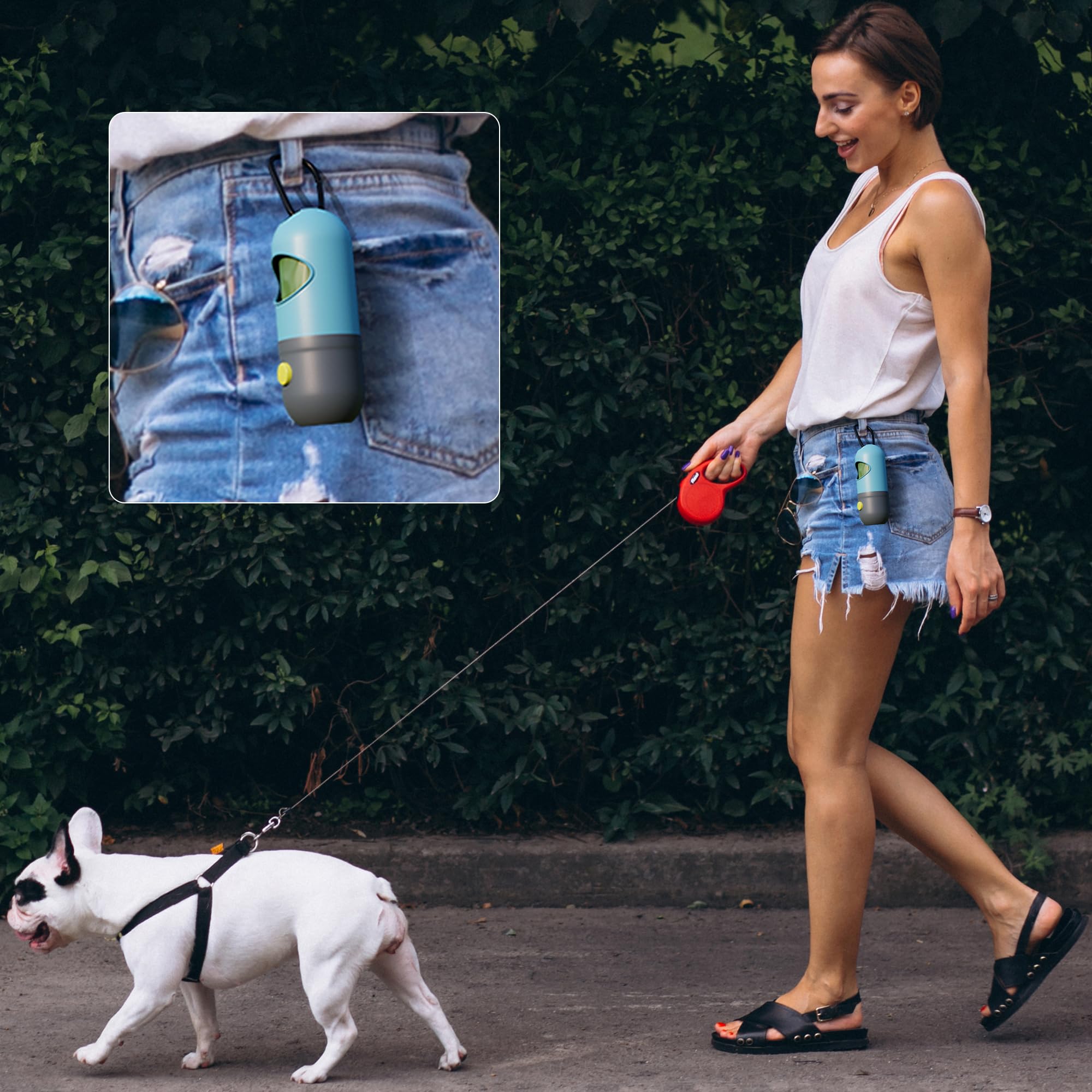 Purevacy Dog Poop Bag Dispenser With 4 Rolls Of 15 Bags In Each. 60 Bags Green Dog Poop Bag Holder With Flashlight For Leash. Dog Bag Dispenser With Carabiner Clip. Poop Bags Holder For Walking