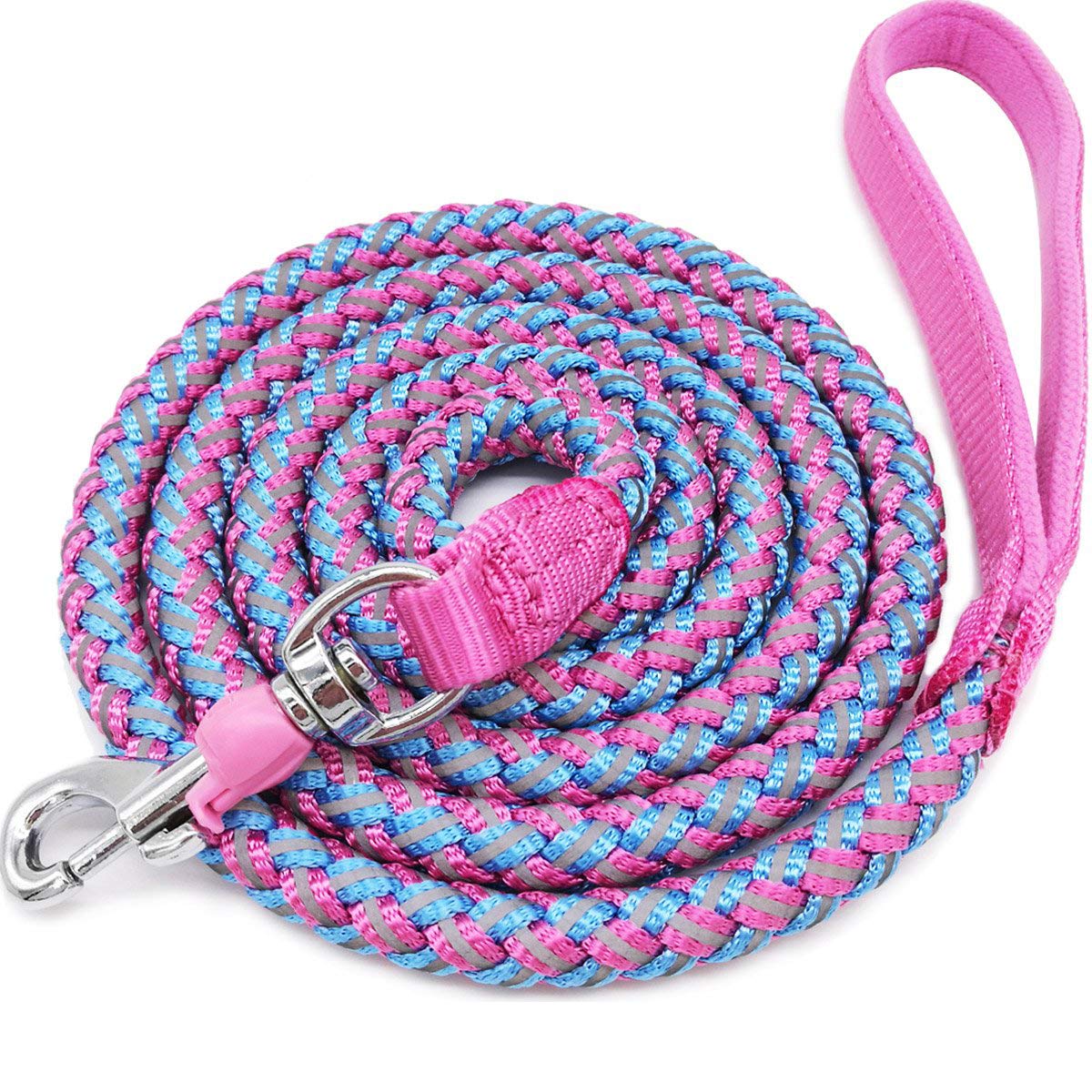 Mycicy 3Ft 4Ft 6Ft 10Ft Reflective Dog Leash - Strong Nylon Rope Braided Dog Training Leash For Extra Large Medium Dogs Walking Leads (Pink 6 Foot 3/4')