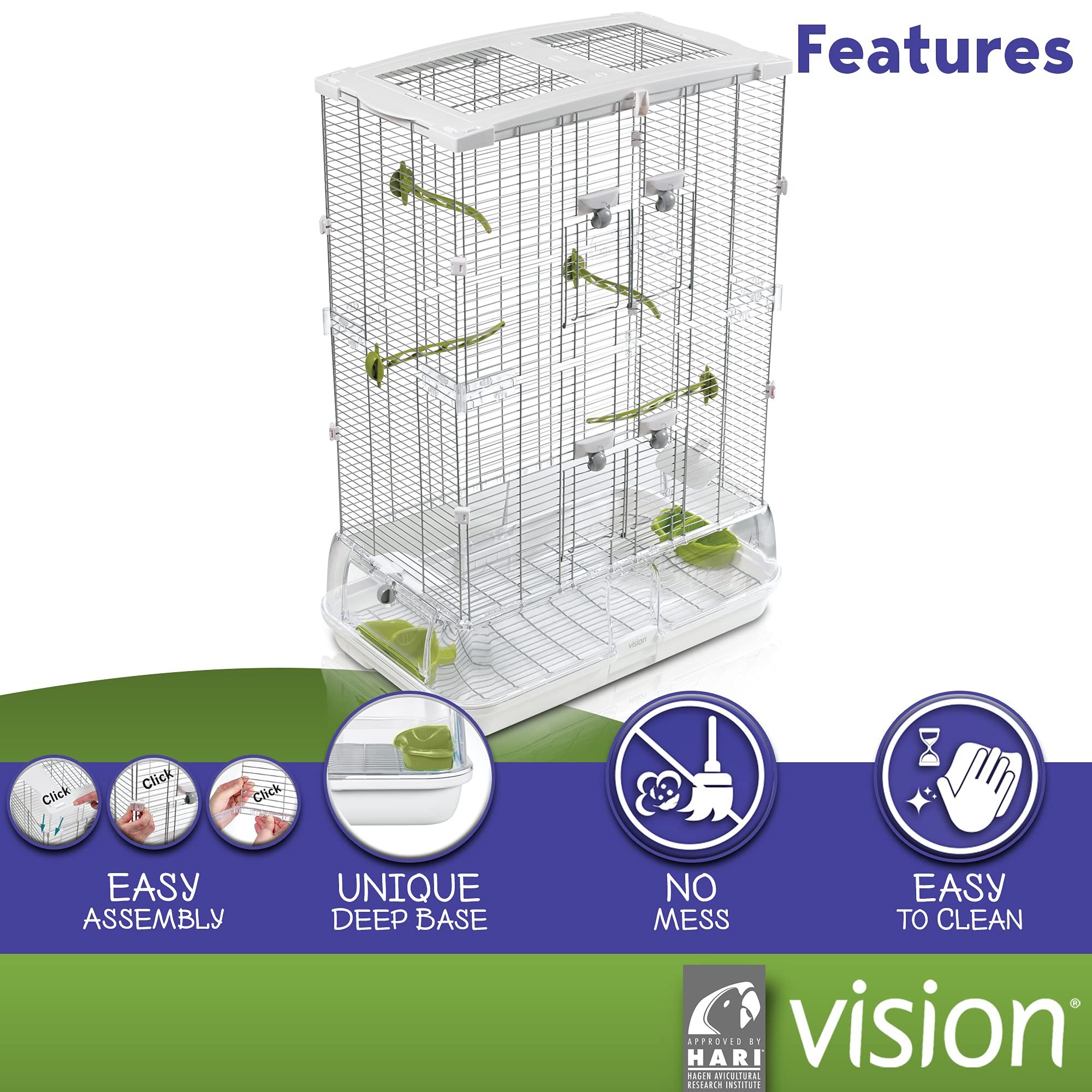Vision M02 Wire Bird Cage, Bird Home For Parakeets, Finches And Canaries, Tall Medium
