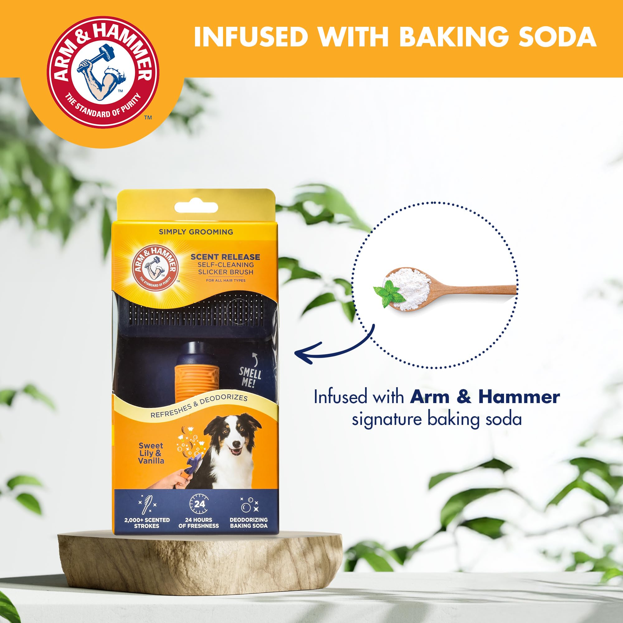 Arm & Hammer Simply Calm    Dog Grooming Slicker Deodorizing Brush with Fragrance Transfer Technology - Scented Self-cleaning fo