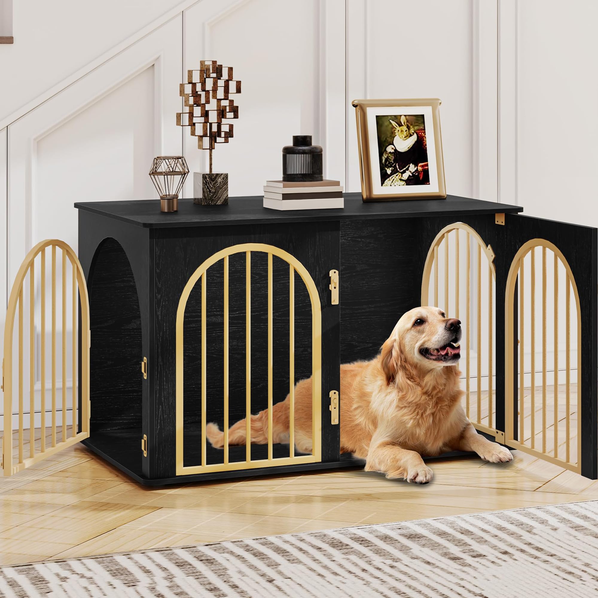 Hzuaneri 39.4 Wooden Dog Crate Furniture, Indoor Dog Kennel Dogs Cage for Small/Medium/Large Dogs, Heavy Duty Dog Crates Decorat