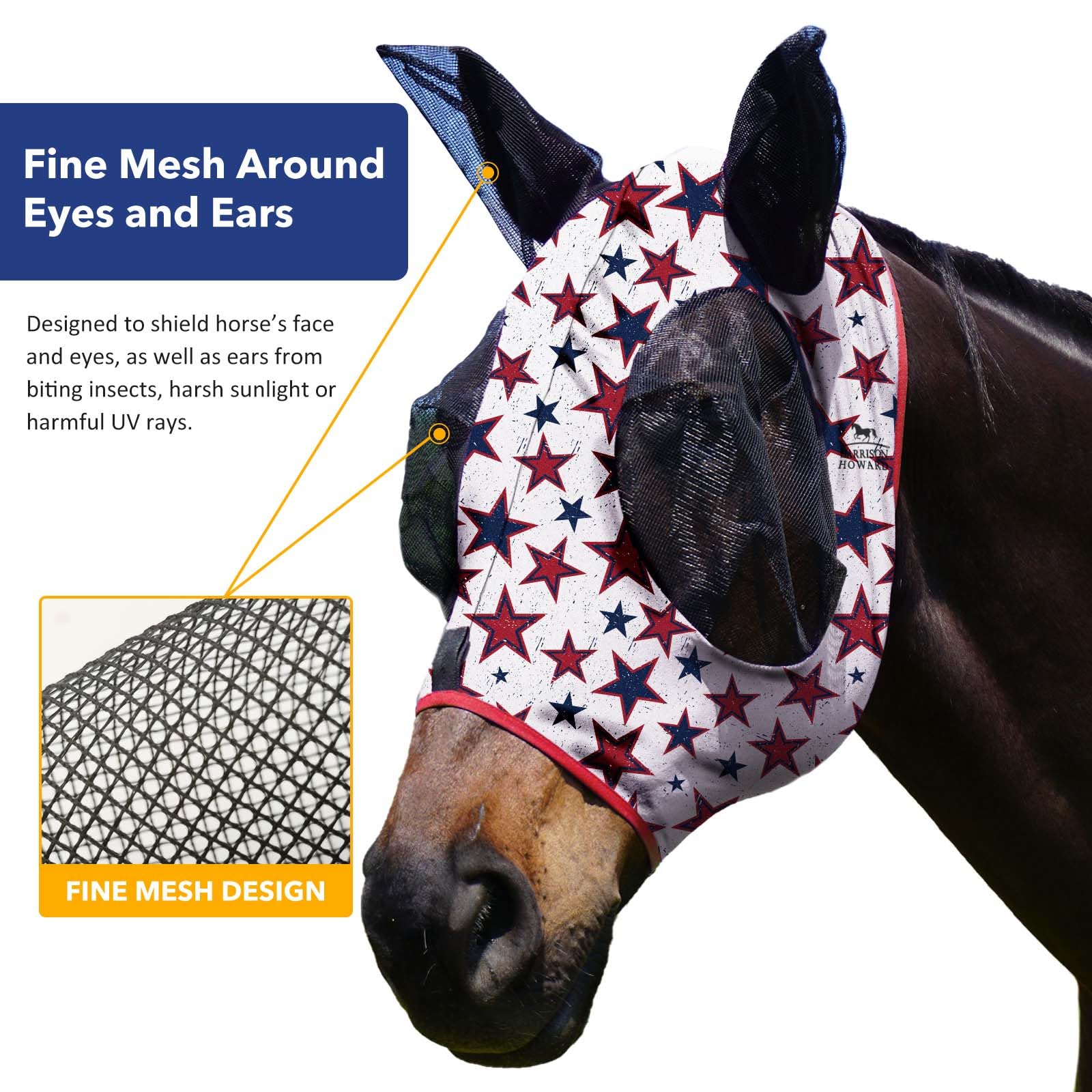 Harrison Howard Super Comfort Stretchy Fly Mask Large Eye Space with UV Protection Soft on Skin with Breathability Dream Star M
