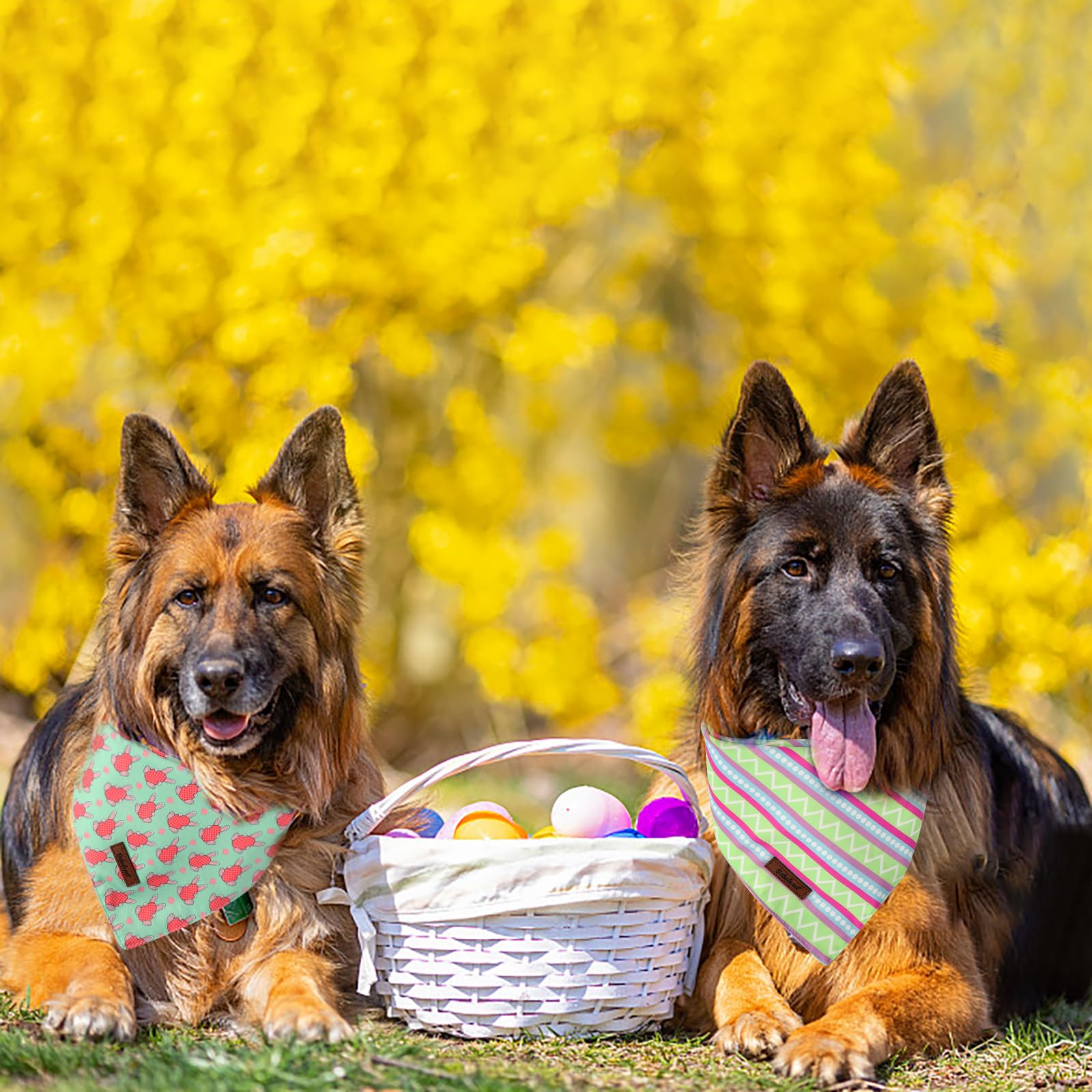 Babole Pet Easter Dog Bandanas 2 Pack, Bunny Eggs & Egg Stripe Pattern Easter Dog Scarf Bib For Boy And Girl, Cute Holiday Banda