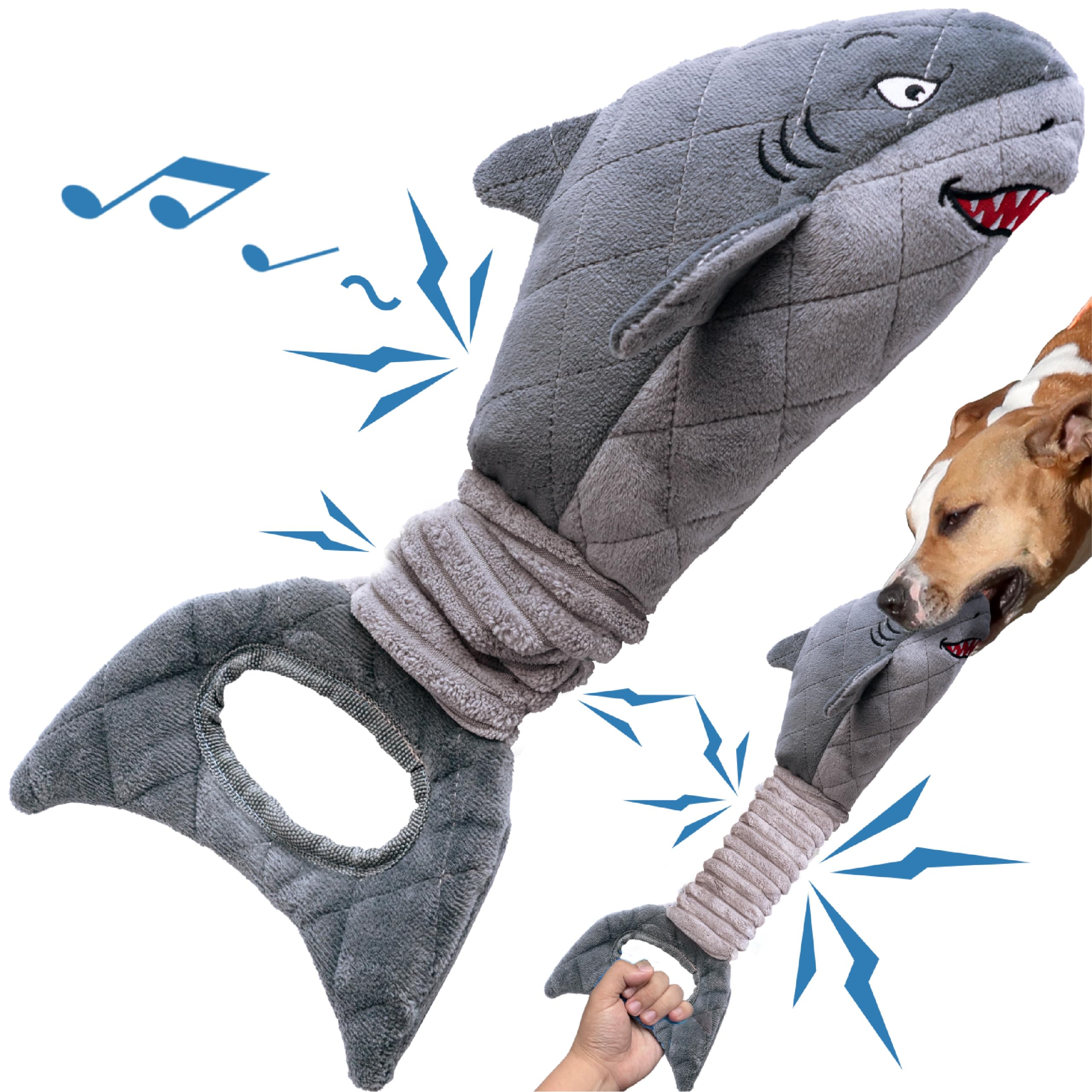Dog Toys for Small Dogs, Squeaky Tough Dog Toys for Aggressive Chewers, Plush Dog Chew Toys for Teething, Interactive Shark Dog 