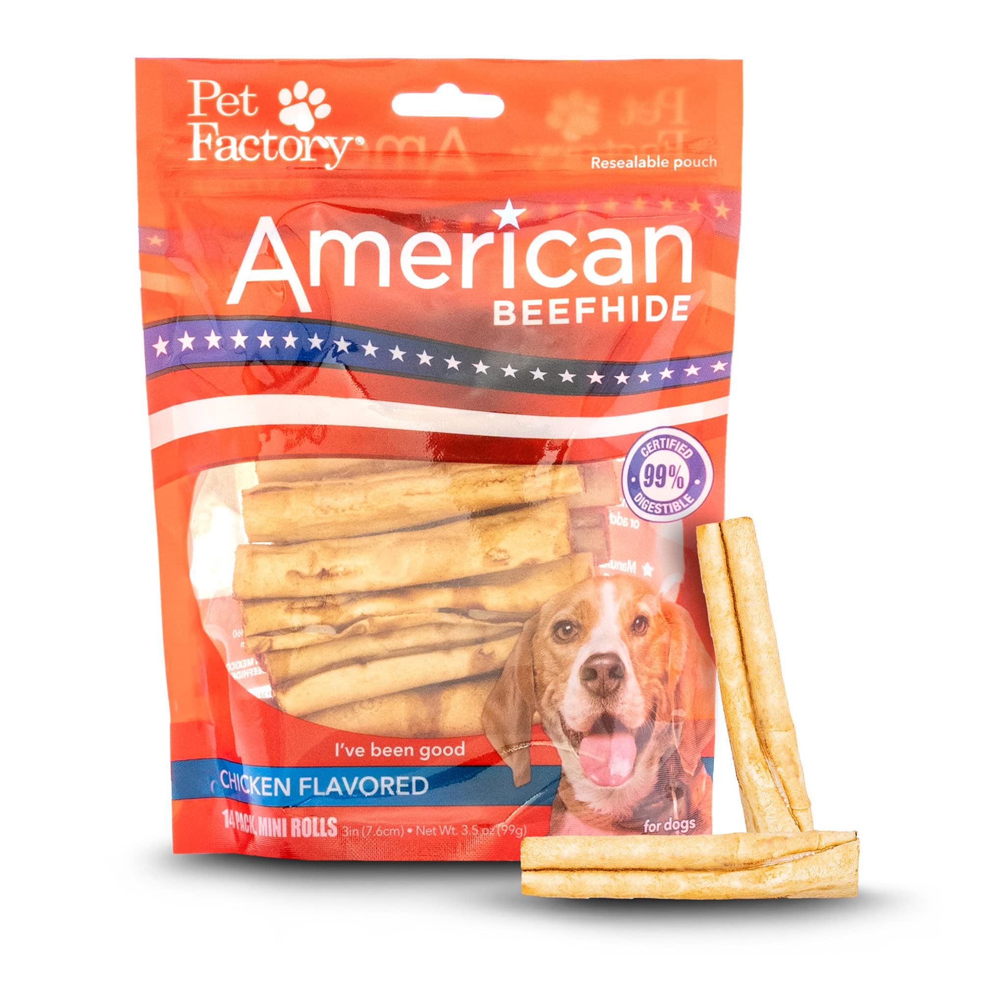 Pet Factory American Beefhide 3-3.5 Mini Rolls Dog Chew Treats - Chicken Flavor, 14 Count/1 Pack