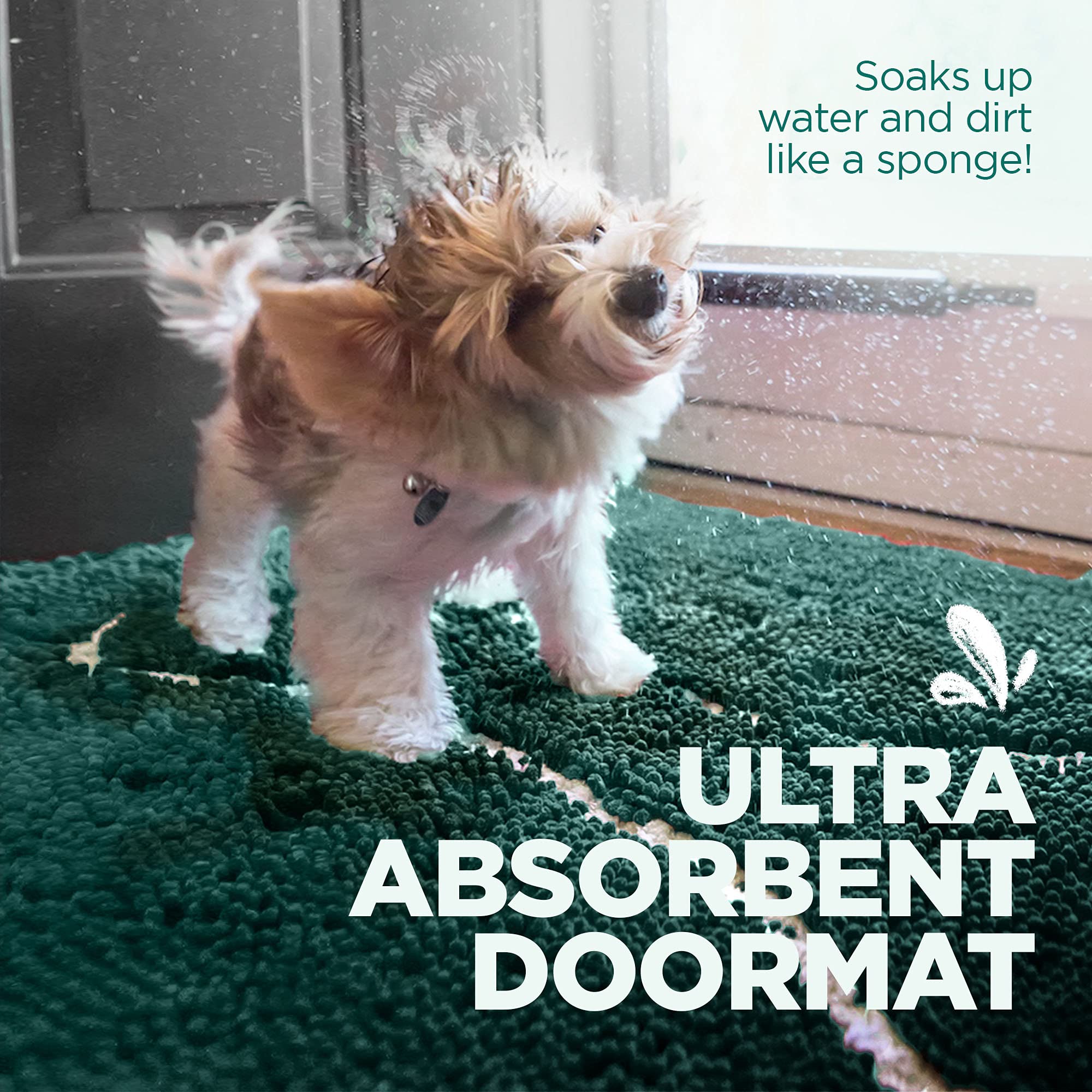 Soggy Doggy Doormat With Bone Design | Evergreen/Oatmeal Bone | Large 26    X 36    | Ultra Absorbent Microfiber Chenille Wet Do