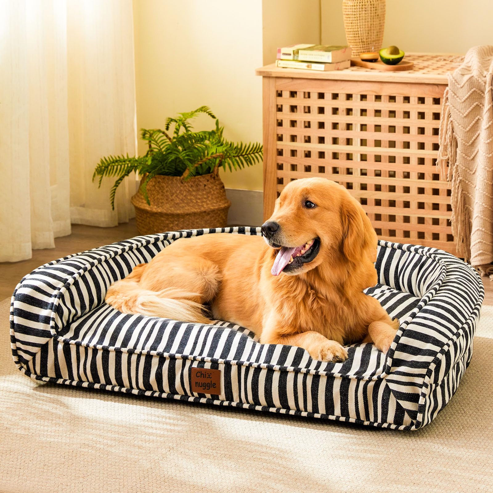 Chixnuggle Xl Dog Ded For Extra Larg Dogs, Waterproof Canvas Striped Big Pet Bed With Washable Removable Cover, 44X32X7Inches (S