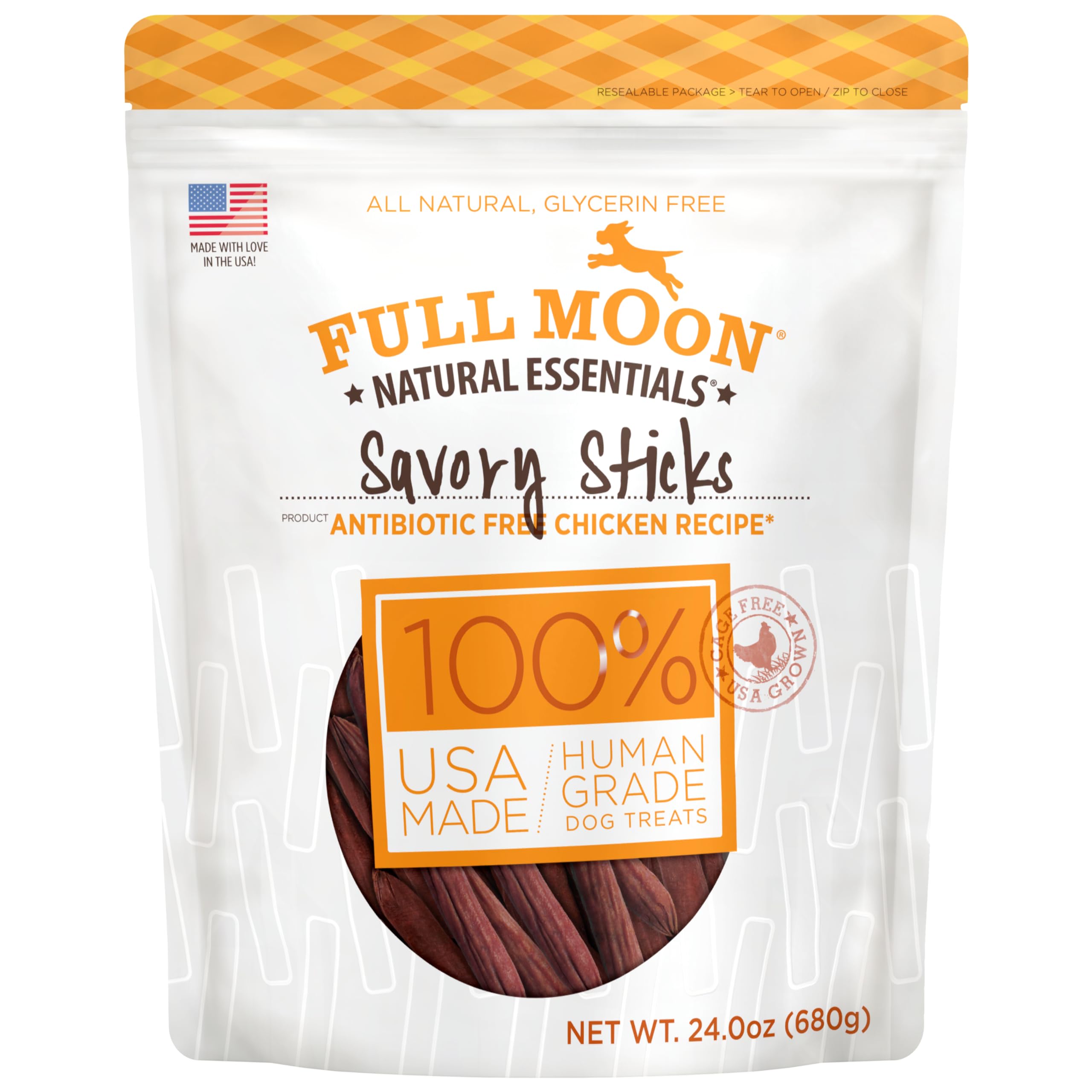 Full Moon All Natural Human Grade Dog Treats, Essential Chicken Savory Sticks, 24 Ounce