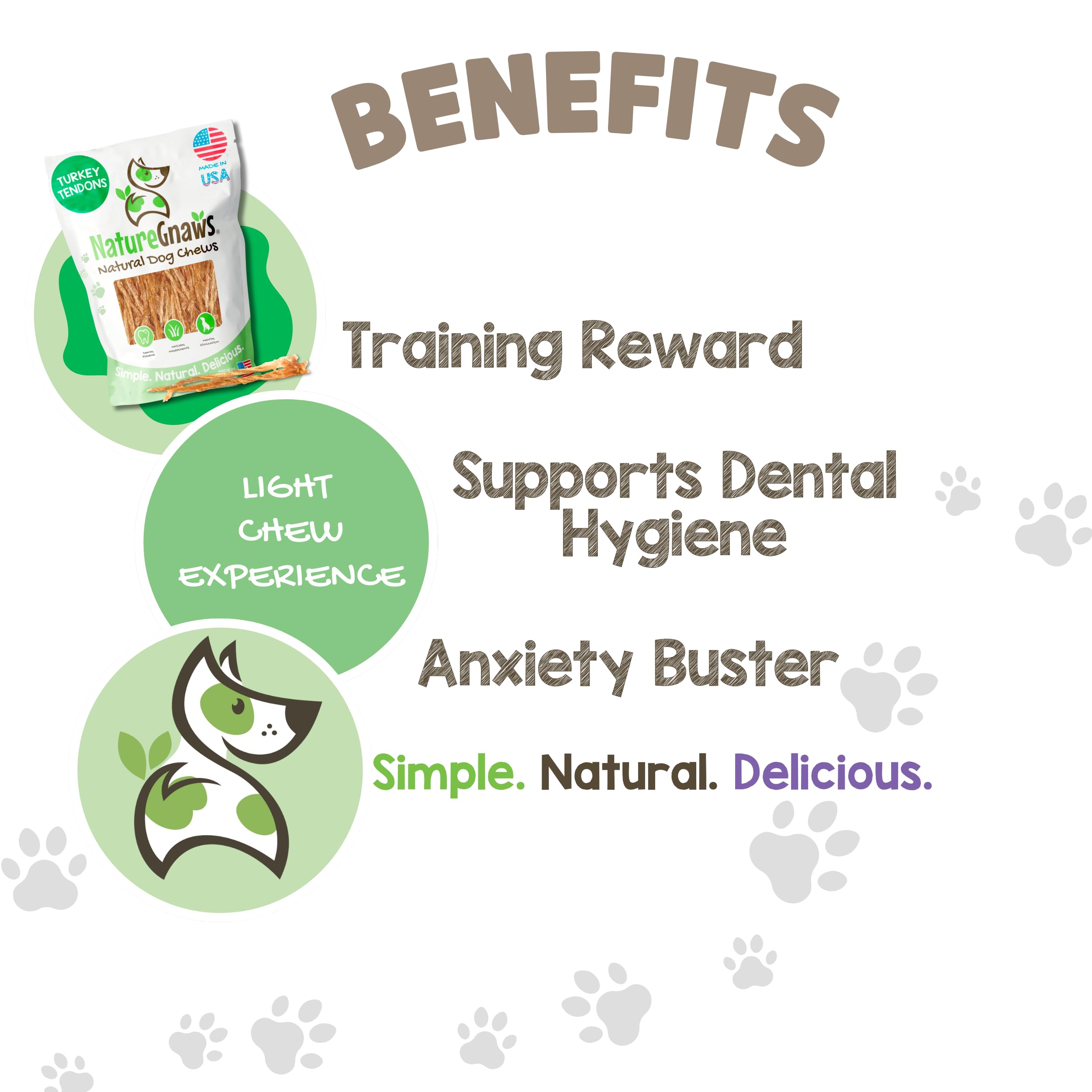 Nature Gnaws Turkey Tendons for Dogs - Grain Free Chew Treats, 8oz, Natural, Premium Quality