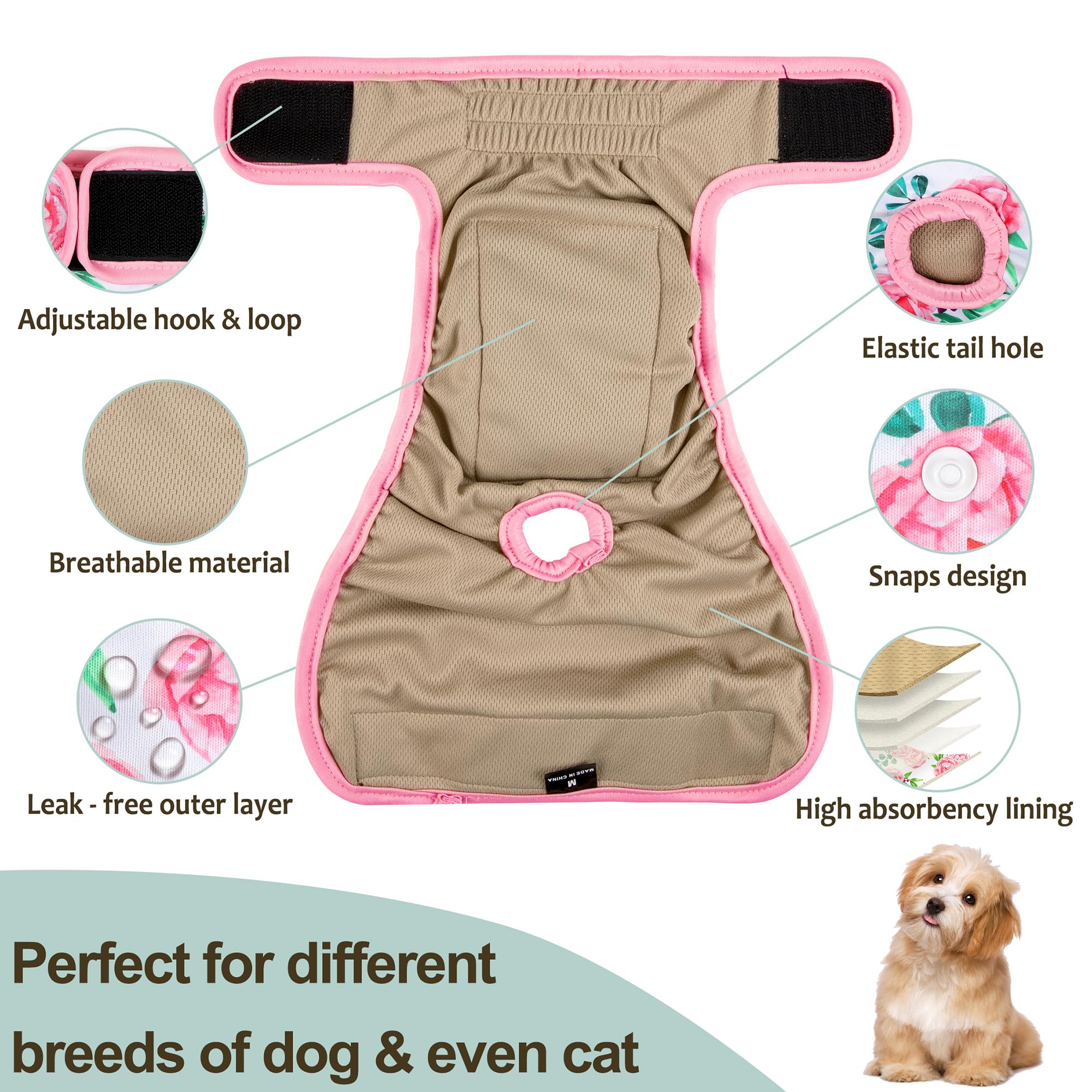 Grecle Dog Diapers Female- Premium Reusable Diapers For Doggie In Heat - Highly Absorbent Female Dog Diapers For Pet Incontinenc