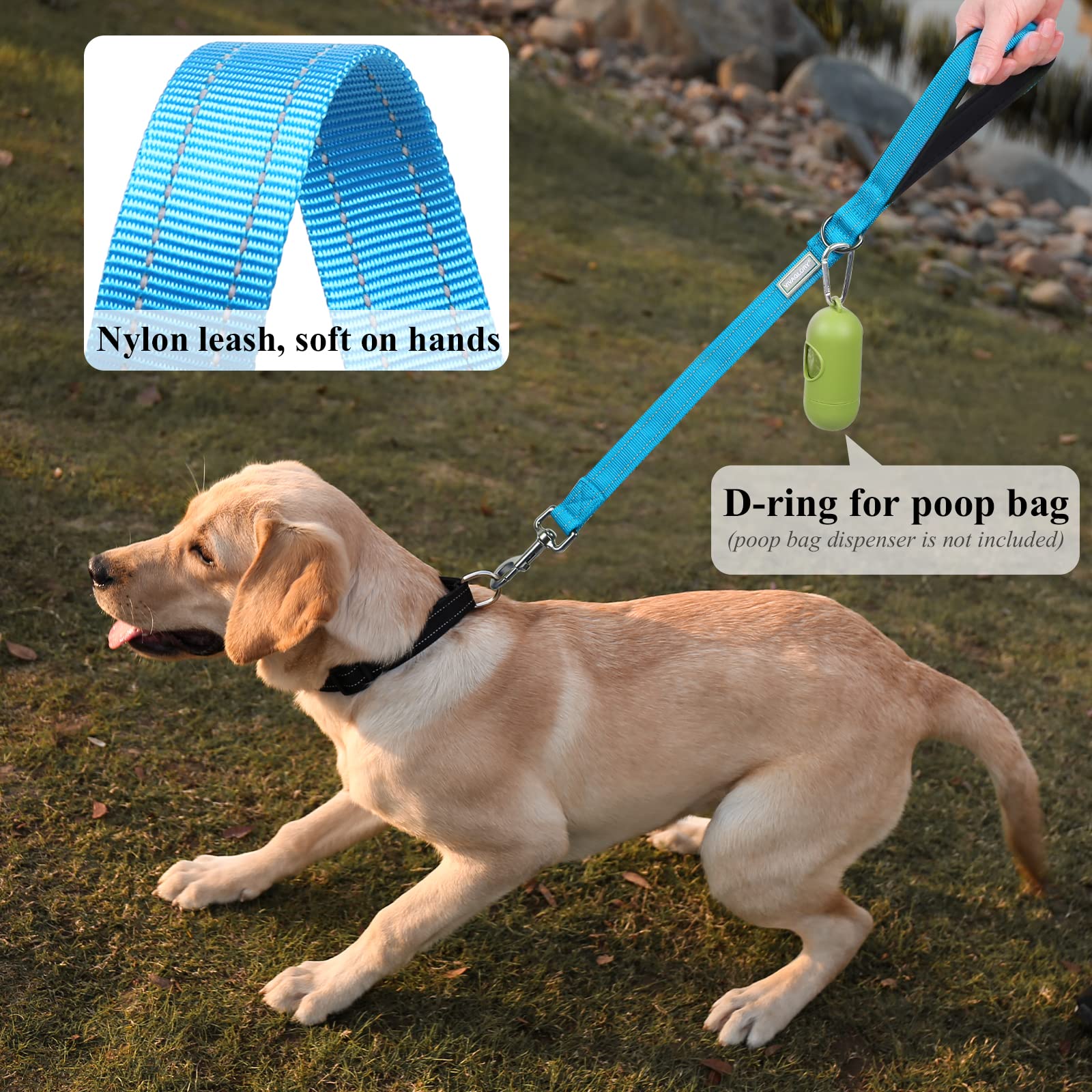 Vivaglory Short Dog Leash For Medium & Large Dogs, 24Inch, Lake Blue