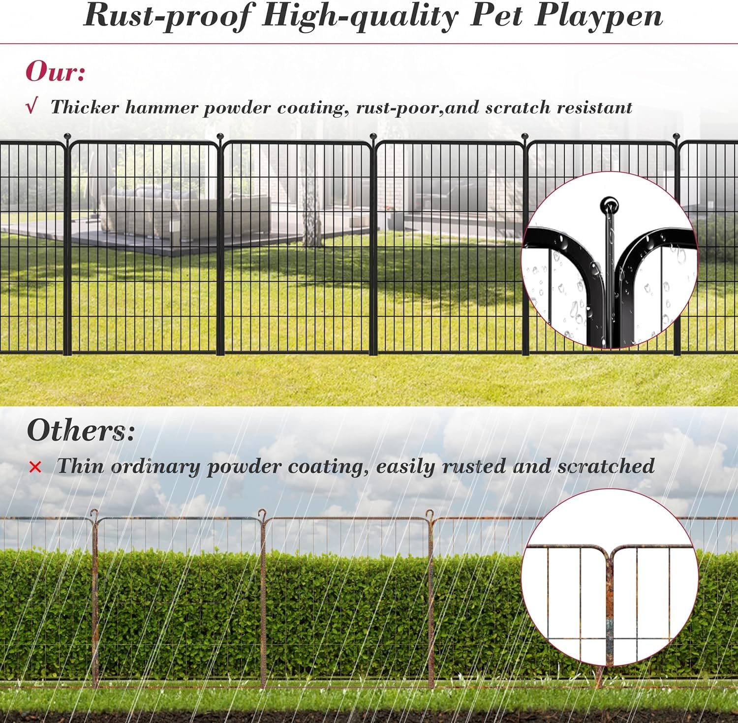 Jhsomdr Dog Playpen Outdoor 40 Inch 16 Panels Indoor Dog Pen For Large/Medium/Small Dogs Rustproof Metal Dog Fence Outdoor For Y