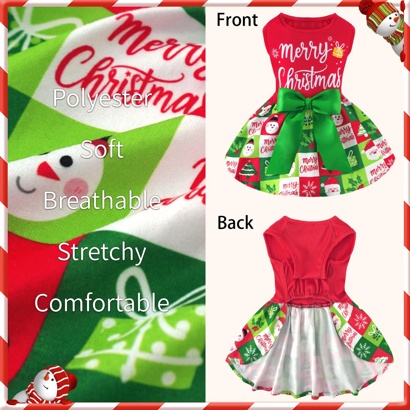 Xpudac Dog Christmas Outfit Dog Dress Holiday Puppy Clothes For Small Dogs Girl, Pet Costume Cat Outfits Red Green-Xs