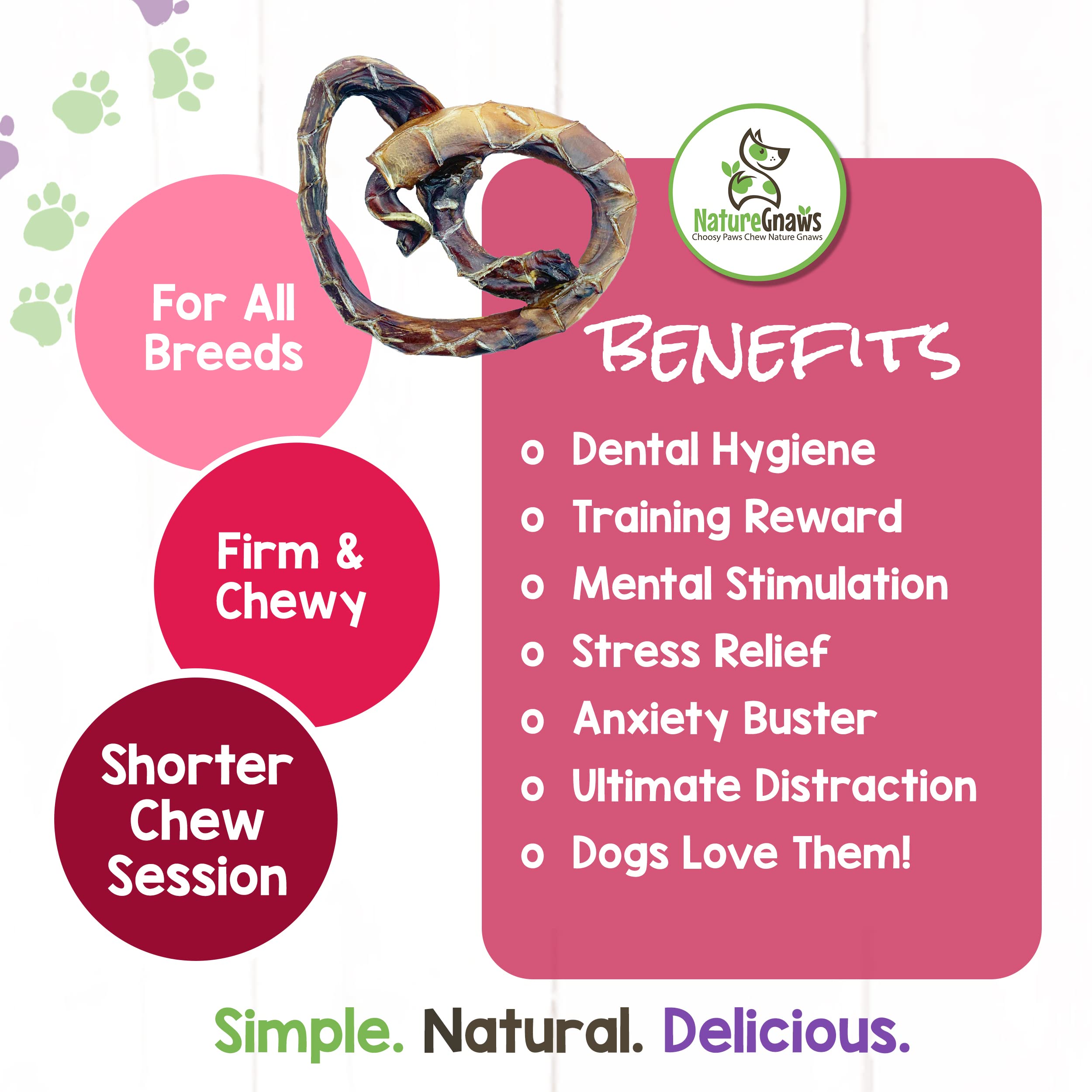 Nature Gnaws - Pork Bully Stick Pretzels for Dogs - Premium Natural Pork Dental Chews - Jerky Treats for Puppies and Small Breed