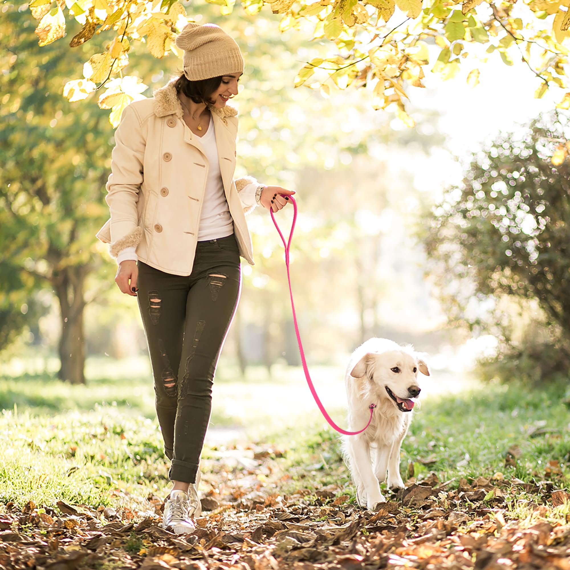 Dogline Biothane Slip Dog Leash - For Small, Medium And Large Dogs - Odor Free Slip Lead, Heavy Duty And Durable Material Kennel Lead - Passionfruit Pink - 5Ft L X 3/8In W