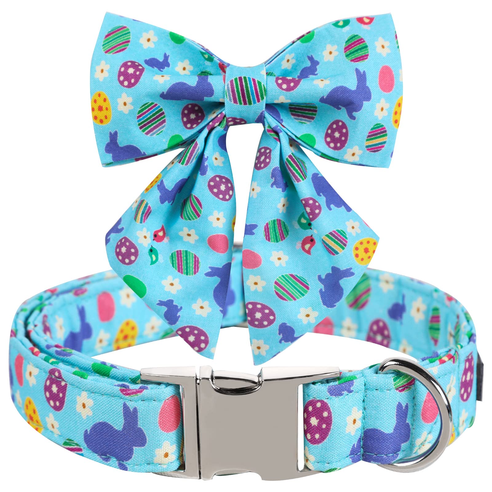 ARING PET Easter Dog Collar-Cute Easter Eggs Dog Collar with Sailor Bowtie, Cotton Adjustable Rabbit Dog Collars with Metal Buck