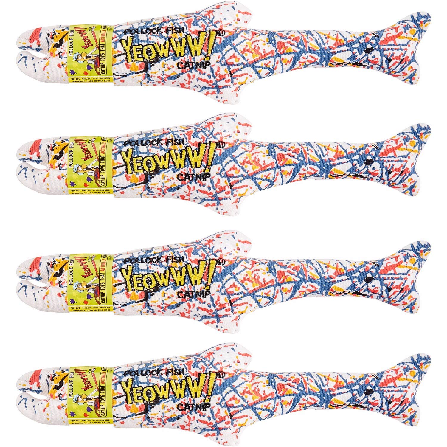 Yeowww! Catnip Pollock Fish 4 Pack | Pure Leaf & Flowertop | Cat And Kitten Toy