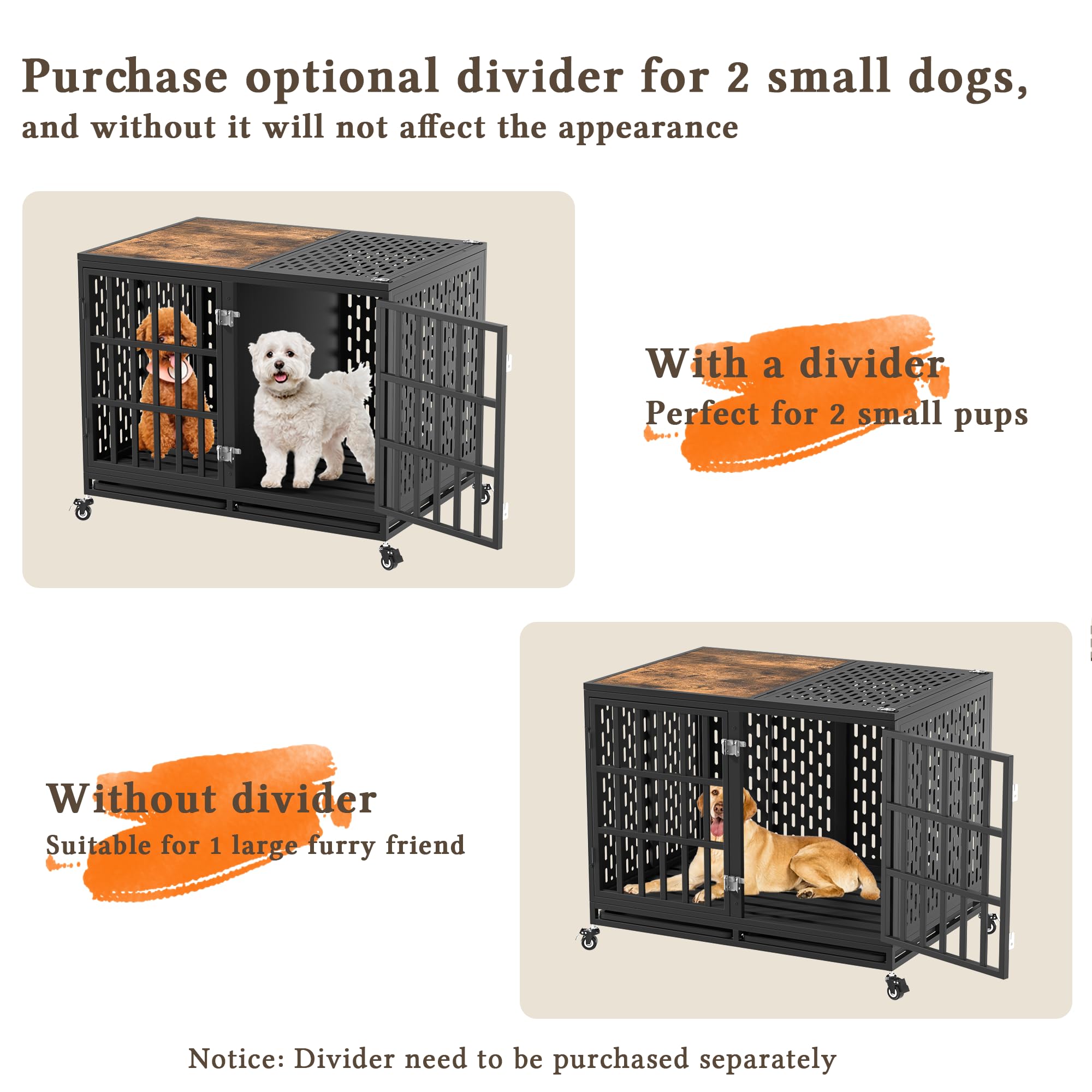 Huddycove 42Inch Heavy Duty Dog Crate Compatible With Optional Divider, Large Kennel For High Anxiety Dogs, Indestructible Pet C