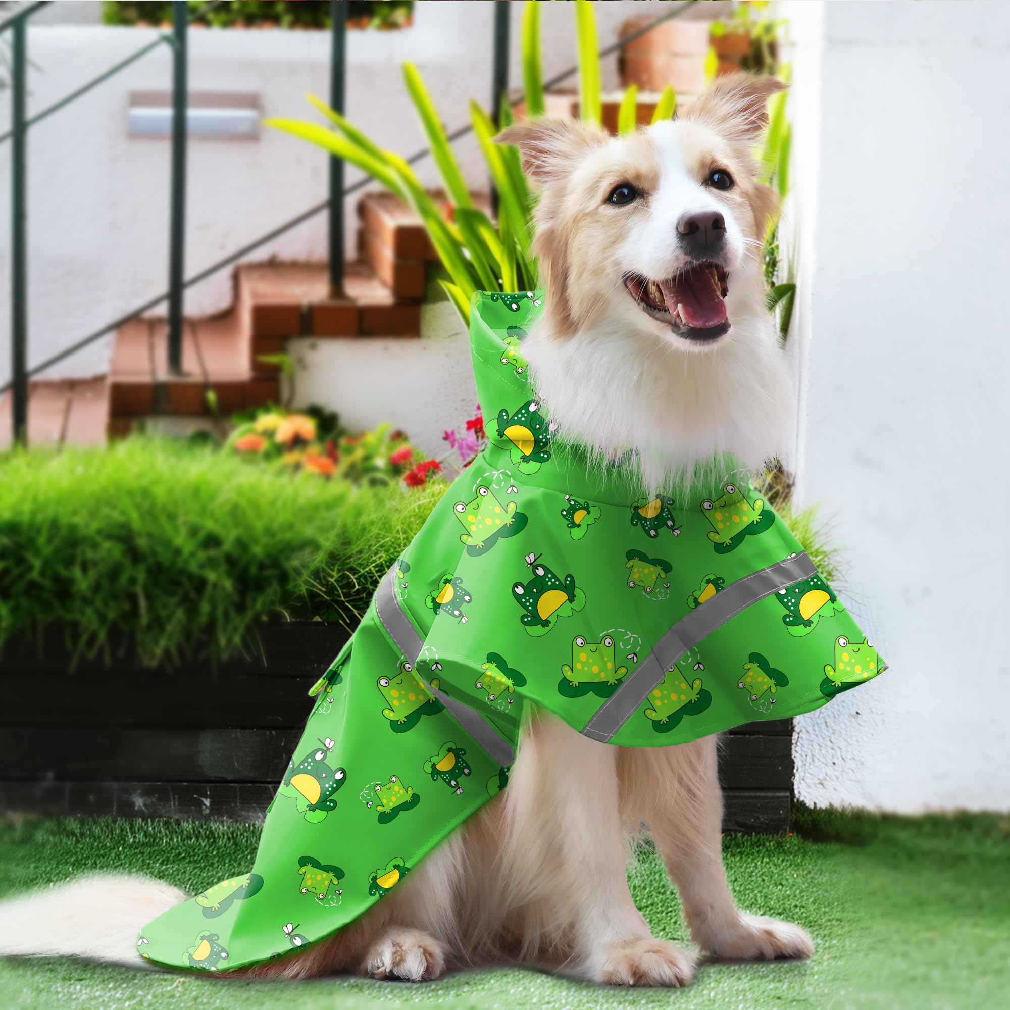 Delifur Large Dog Raincoat - Waterproof Dog Rain Poncho Adjustable Double Layer Rain Jacket With Hood For Medium Large Dogs Desi