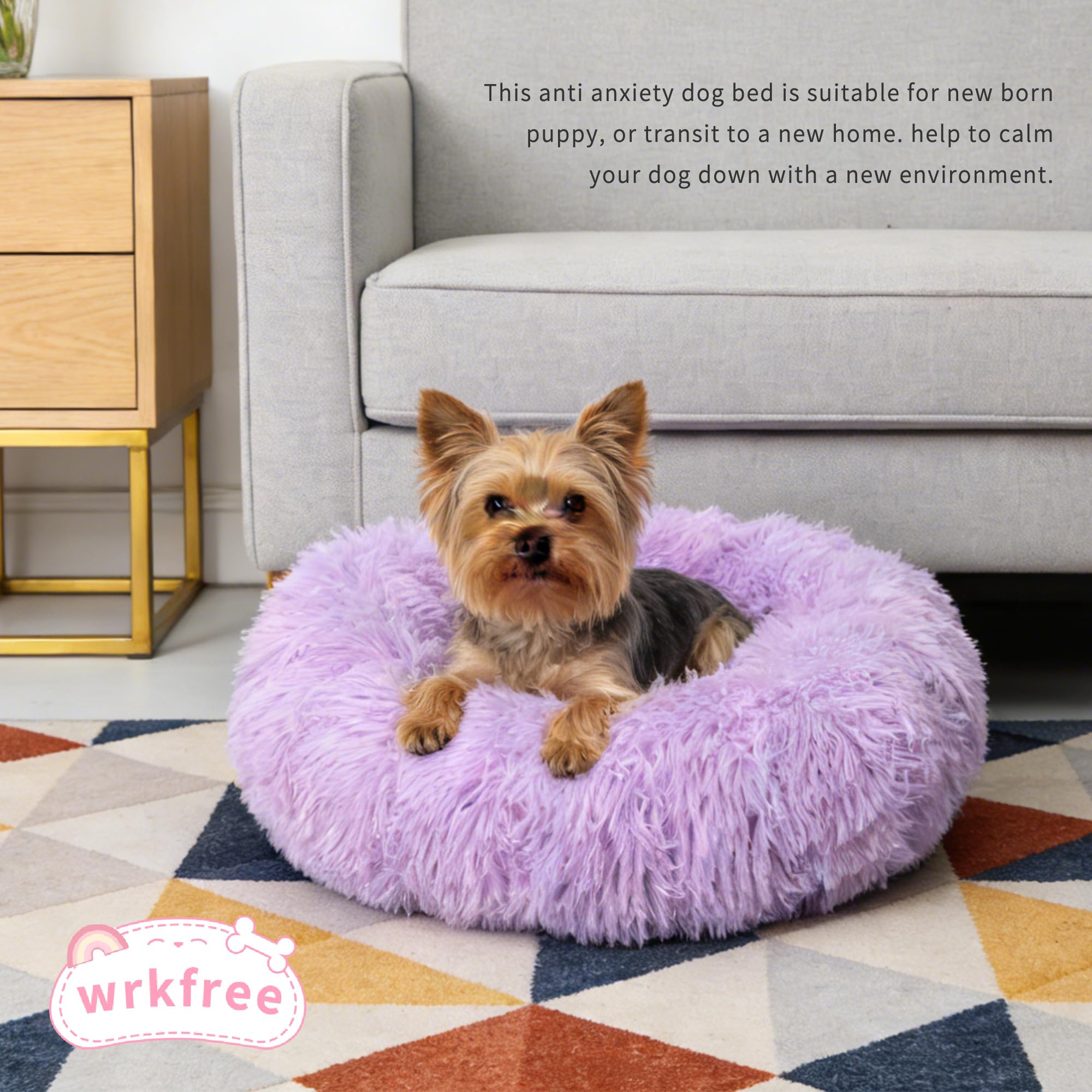 Fluffy Purple Dog Bed Extra Small Washable,Calming Dog Bed Princess for Small Dogs 15 inches Donut Soft Small Pet Bed,Anti Anxie