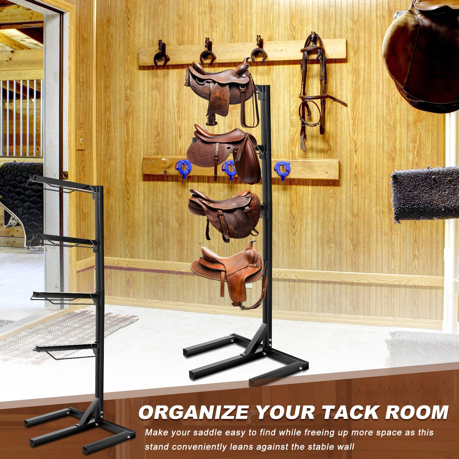 Abbylike 4 Tier Saddle Rack For Horses, 6.38 Ft Heavy Duty Saddle Pad Stand Stable Blanket Tack Storage Stand For Western Englis