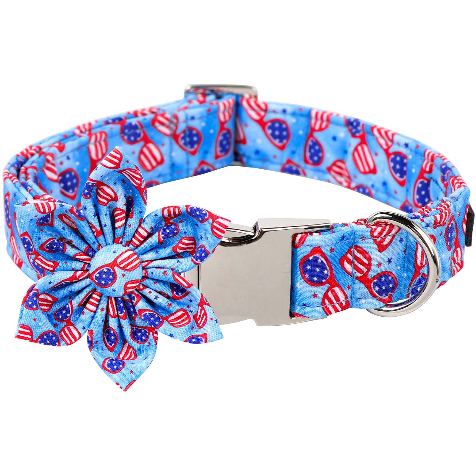 Aring Pet American Flag Dog Collar-Adorable Summer Patriotic Dog Collar With Flower, Adjustable Fourth Of July Dog Collars With 