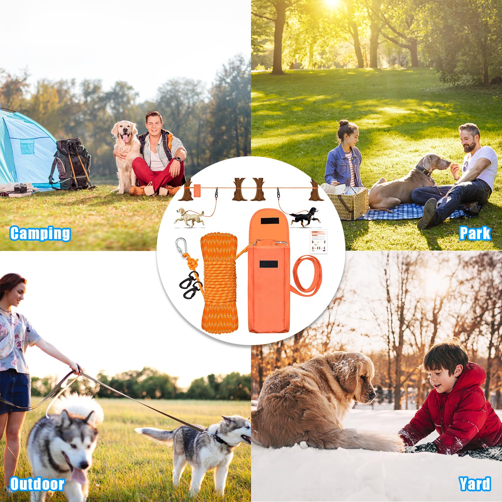 Upgraded Katolk Dog Tie Out Cable For Camping, 100Ft Portable Dog Trolley System For 2 Dogs, Knot-A-Hitch Dog Hitching System Up To 250Lbs, Dog Runner For Yard Camping Training Running Hiking Outdoor