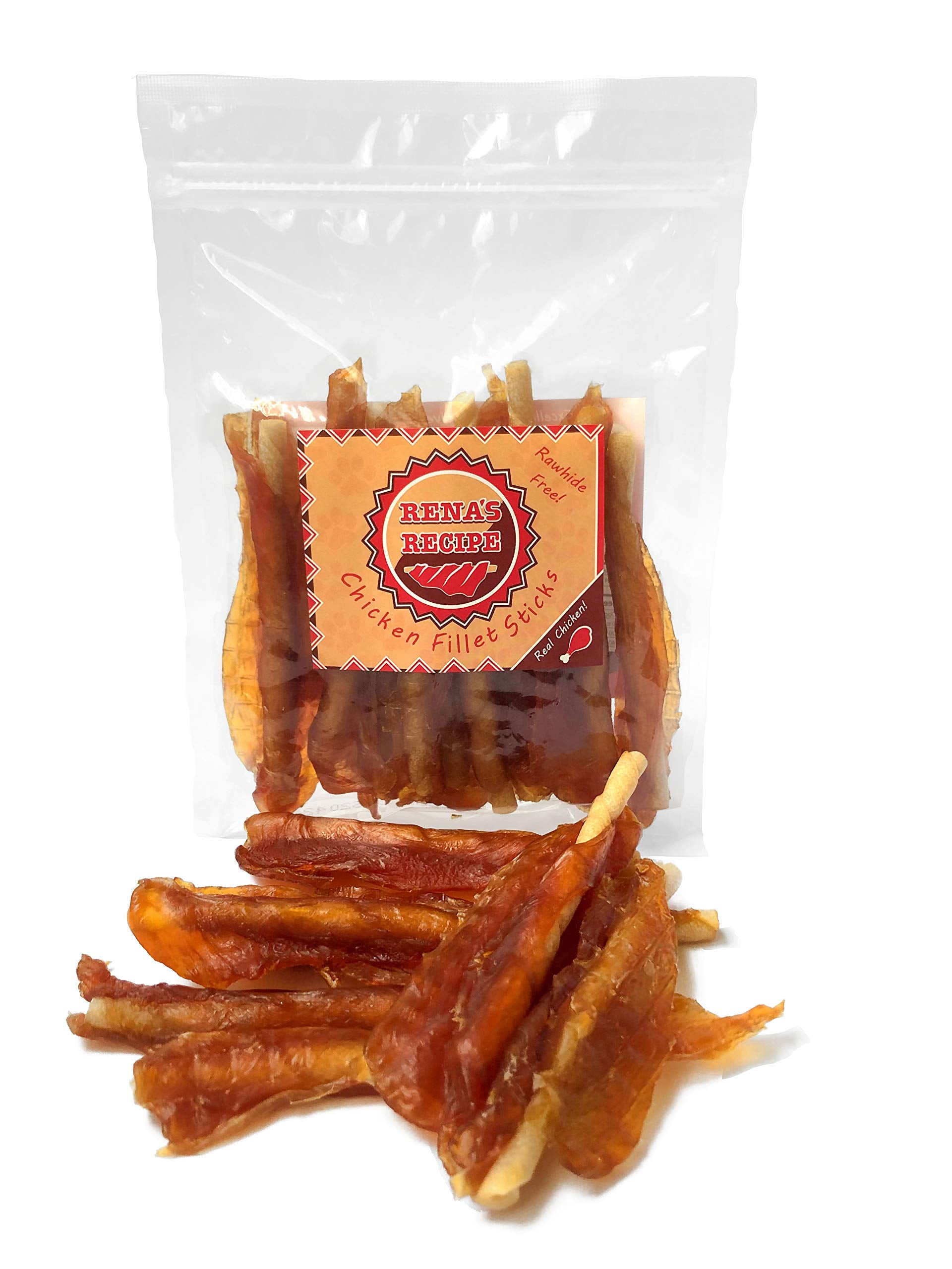 Renas Recipe Chicken Fillet Sticks (8 Count) Rawhide Free Chicken Fillet Wrapped Chews with Glucosamine for Joint Health