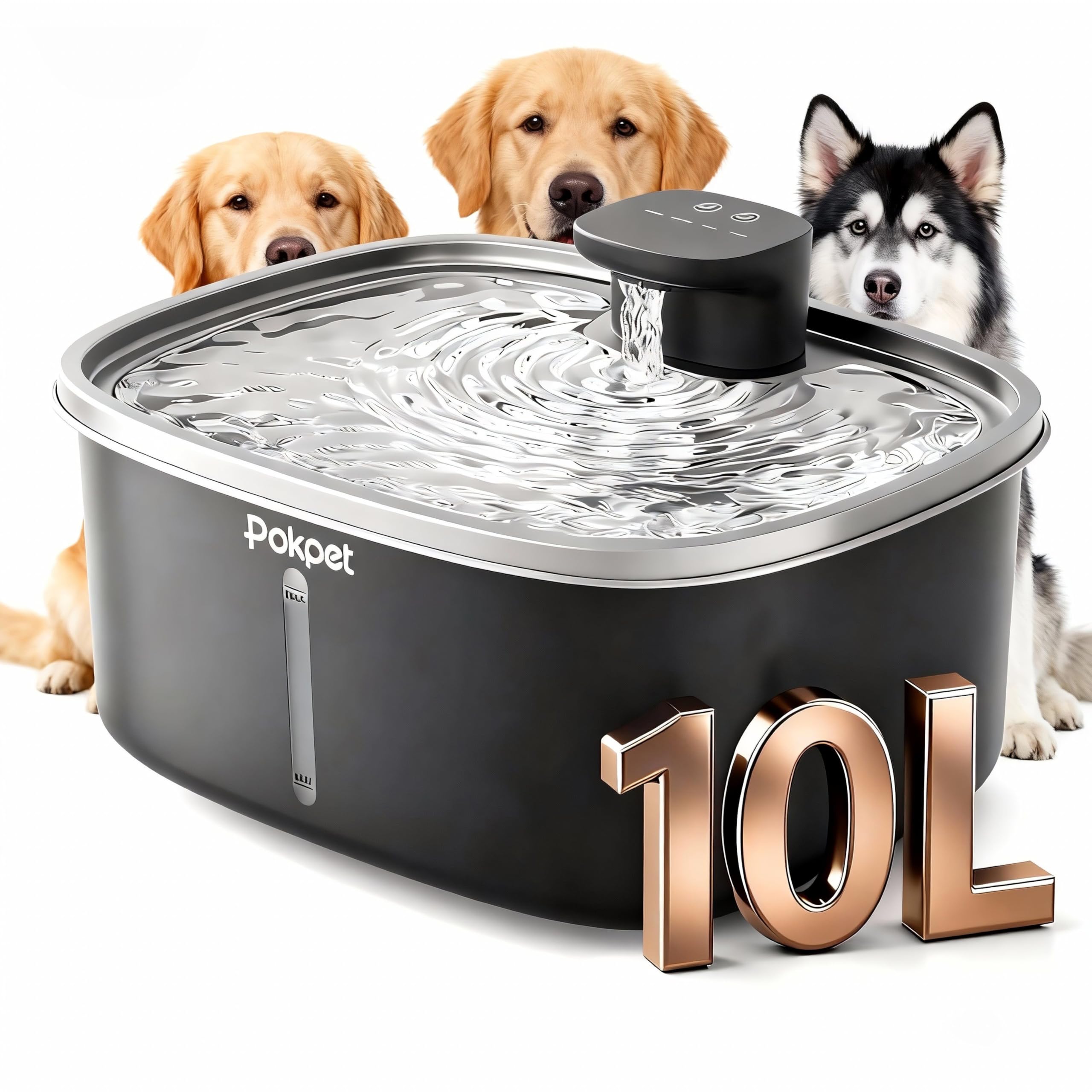 10L/2.64GAL Wireless Water Fountain for Cats Large Dogs for Multi-Pet Homes - Stainless Steel 4000mAh Battery Operated Automatic
