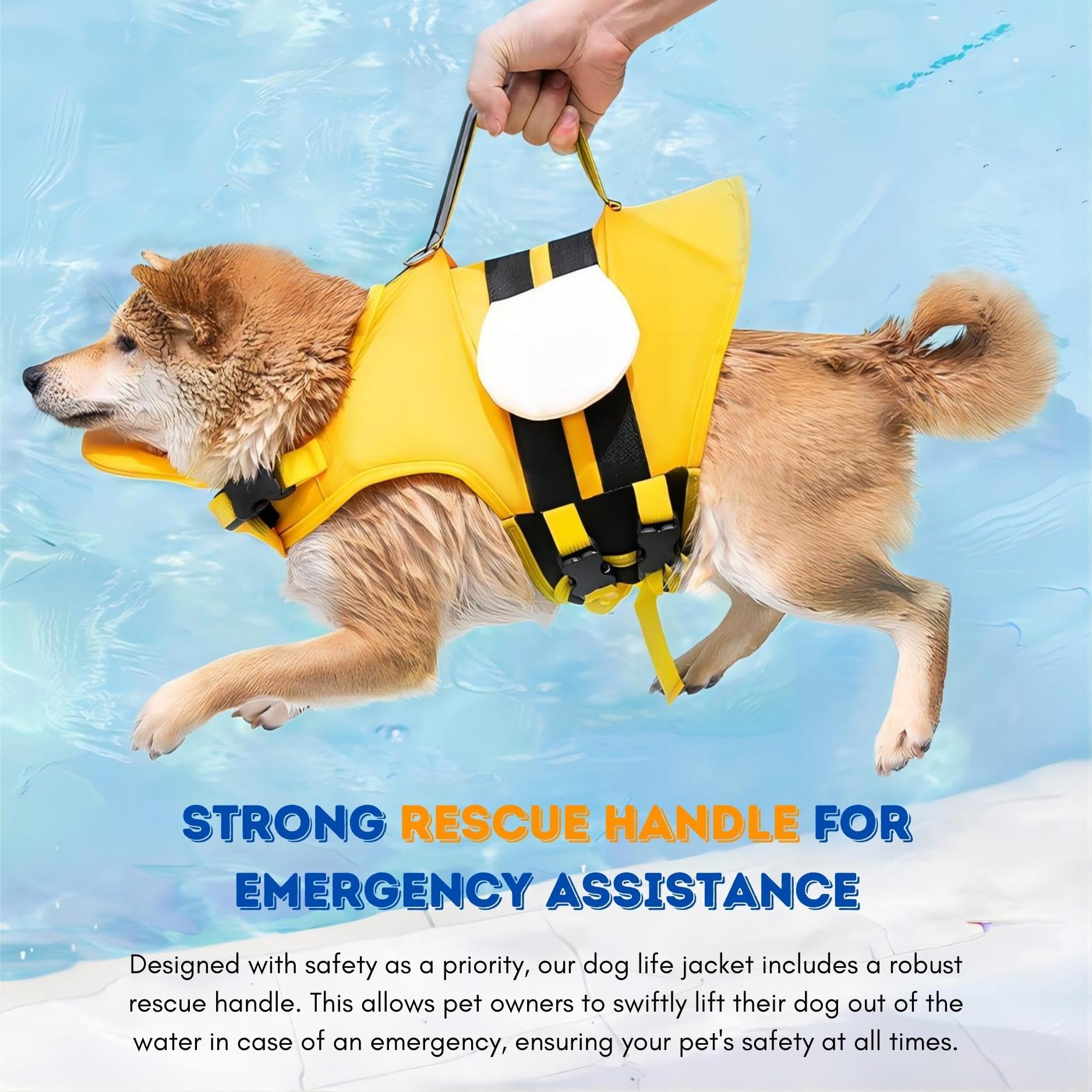 Dog Life Jacket With Cute Bee Design, Extra Chin Support, Reflective Accents And Strong Rescue Handle With Safety Leash Attachme
