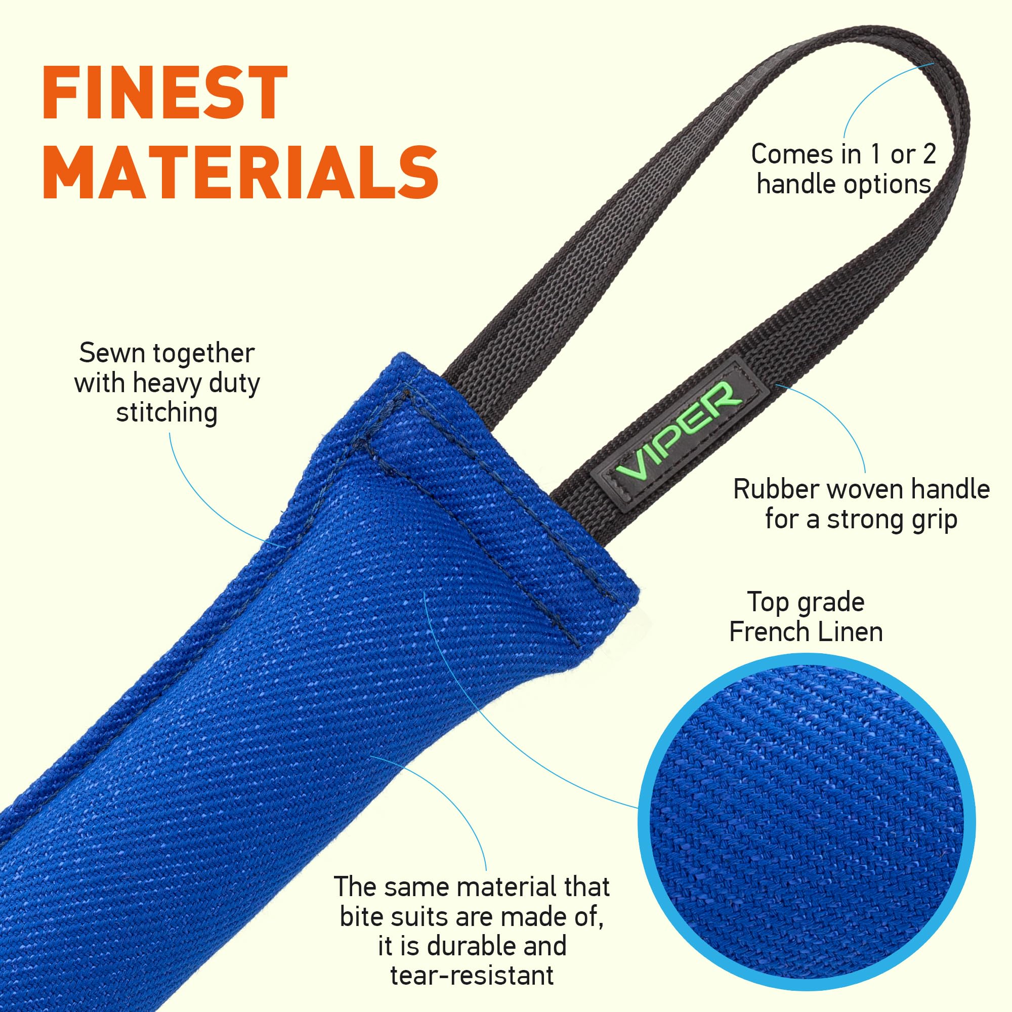 Viper Heavy Duty French Linen Dog Bite Tug Toy - K9 Trainer, Tough And Durable For Dogs Shutzhund Ipo K-9 - Blue - 12In L X 1.5