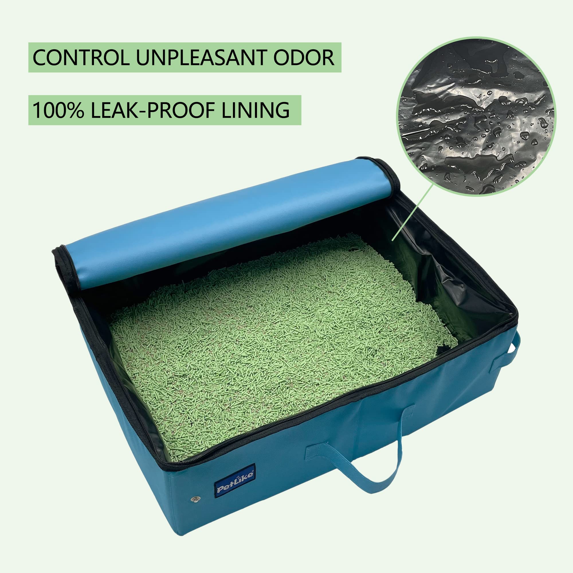 Petlike Travel Cat Litter Box, Leak-Proof Portable Litter Box, Collapsible Toilet Tray Carrier For Small Medium Cats (Large, Aqu