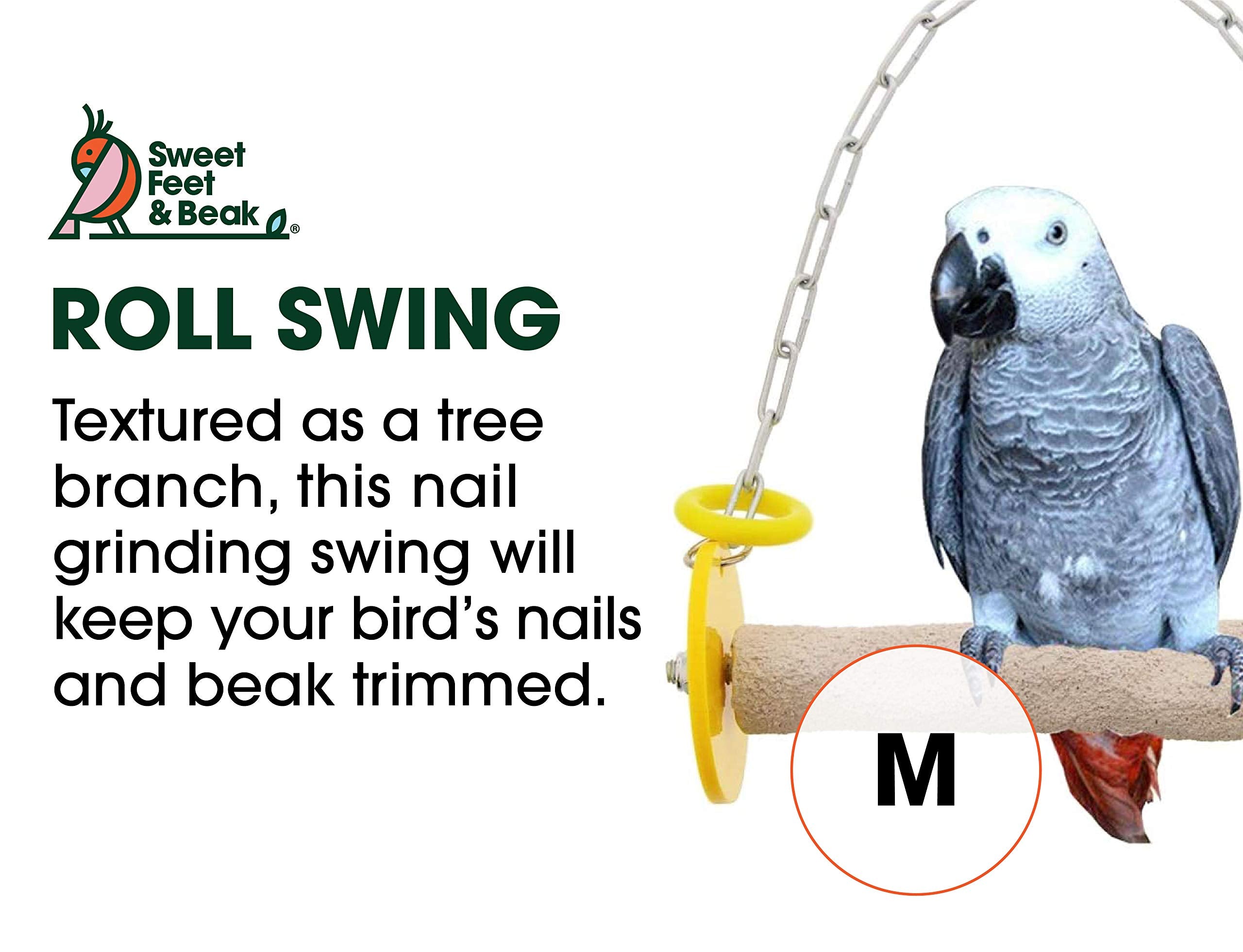 Sweet Feet And Beak Roll Bird Swing - Pumice Perch Bird Toys Trims Nails And Beaks, Safe And Non-Toxic Bird Cage Accessories For Small And Large Birds, Swinging Toys Birds Will Love, Medium 9 Inches