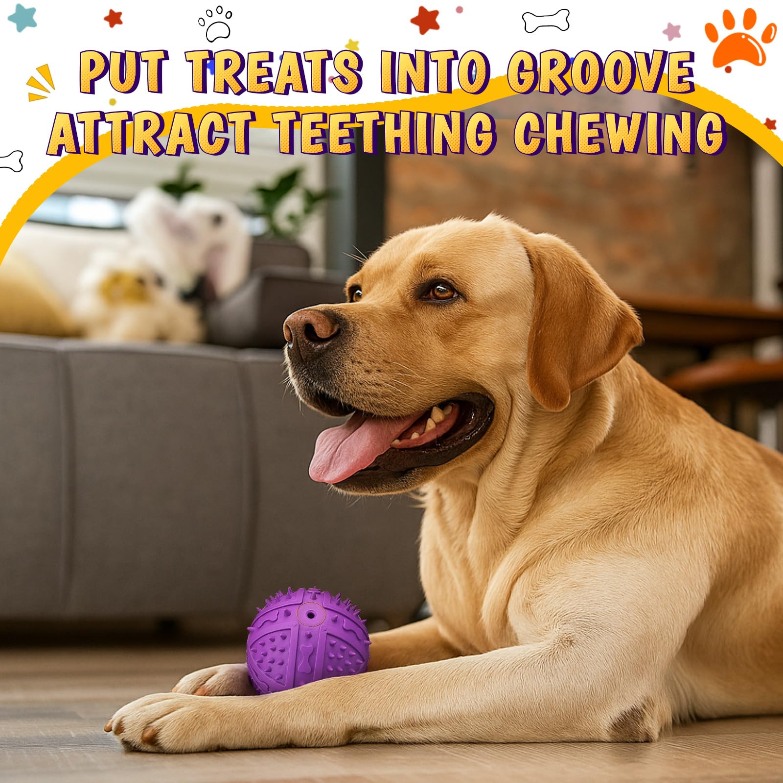Soulchen 6 Pack 3.5 Dog Squeaky Balls Interactive Rubber Chew Toys Spiky Dental Fetch Balls Treat Puzzle Training Toys for Puppi