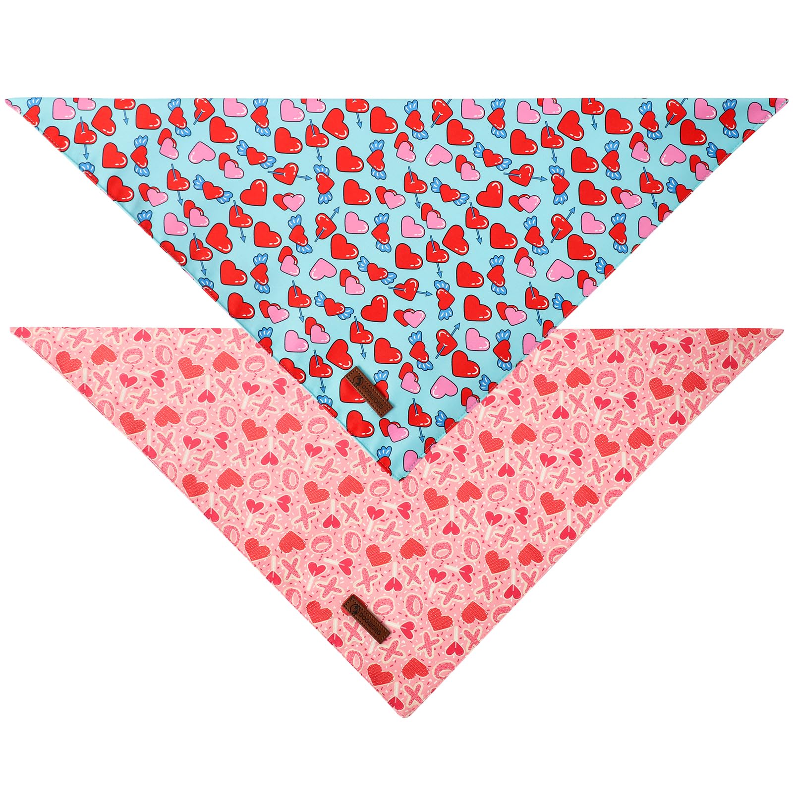 Dogwong Valentine'S Dog Bandanas 2 Pack, Cute Triangle Reversible Love Heart Pet Scarf Durable Girl Boy Holiday Bandana For Smal