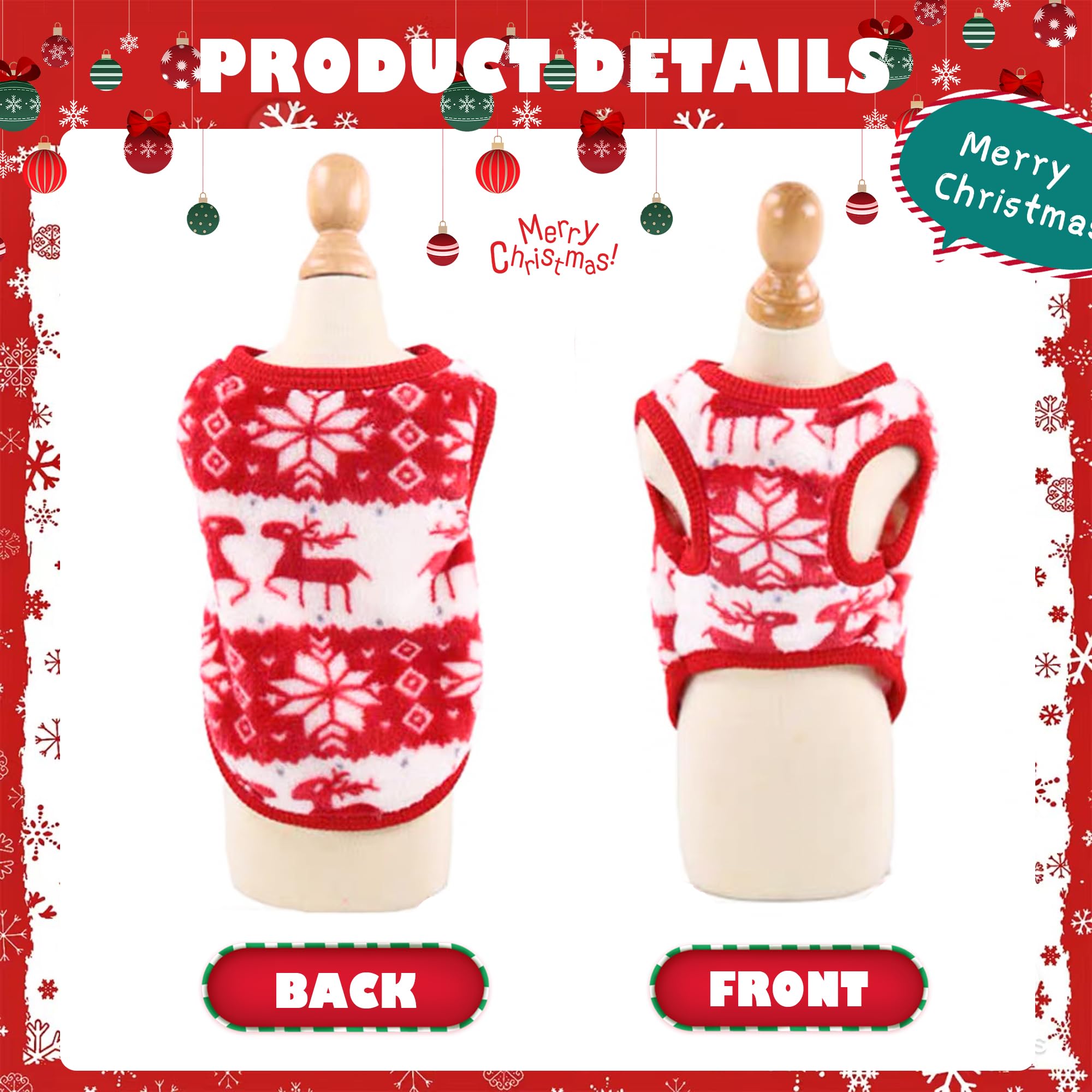 2 Pieces Christmas Dog Outfit - Puppy Sweater, Teacup Chihuahua Reindeer Snowflake Xmas Pet Warm Winter Clothes For Extra Small