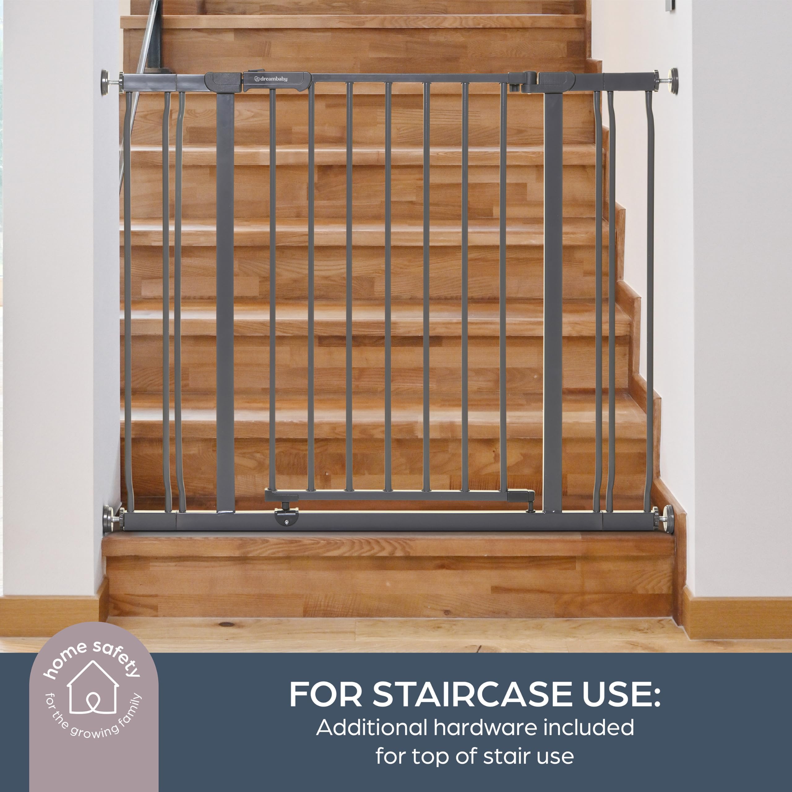 Dreambaby Ava Baby Gate - 29.5-40" Adjustable Metal Gate for Stairs & Doorways, Charcoal, Model L2098BB