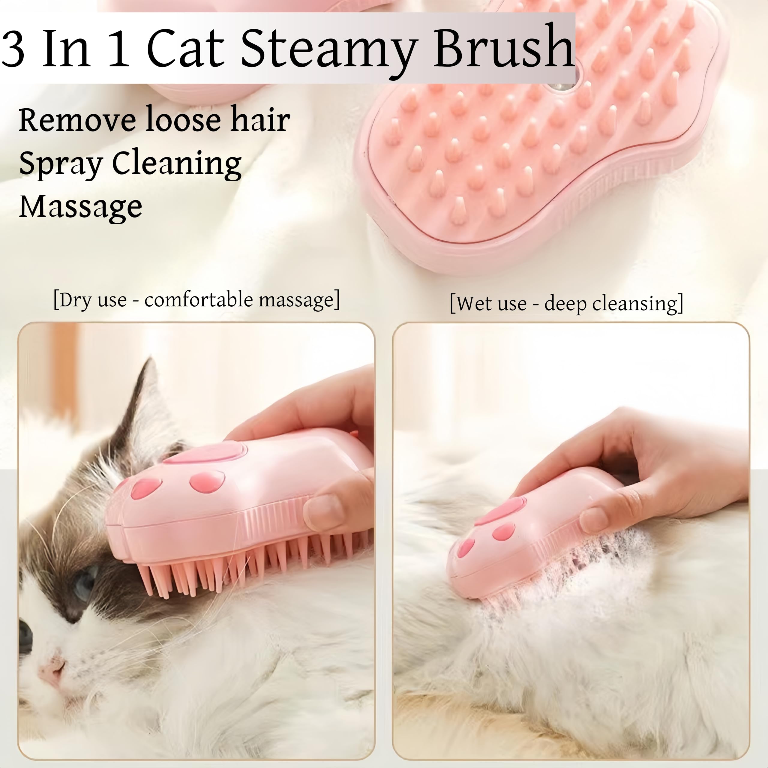 Cat Steam Brush For Shedding - 4 In 1 Cat Steam Brushes For Indoor, Zen Brush For Cats, Pet Spray Hair Removal Comb, Spritz Defu