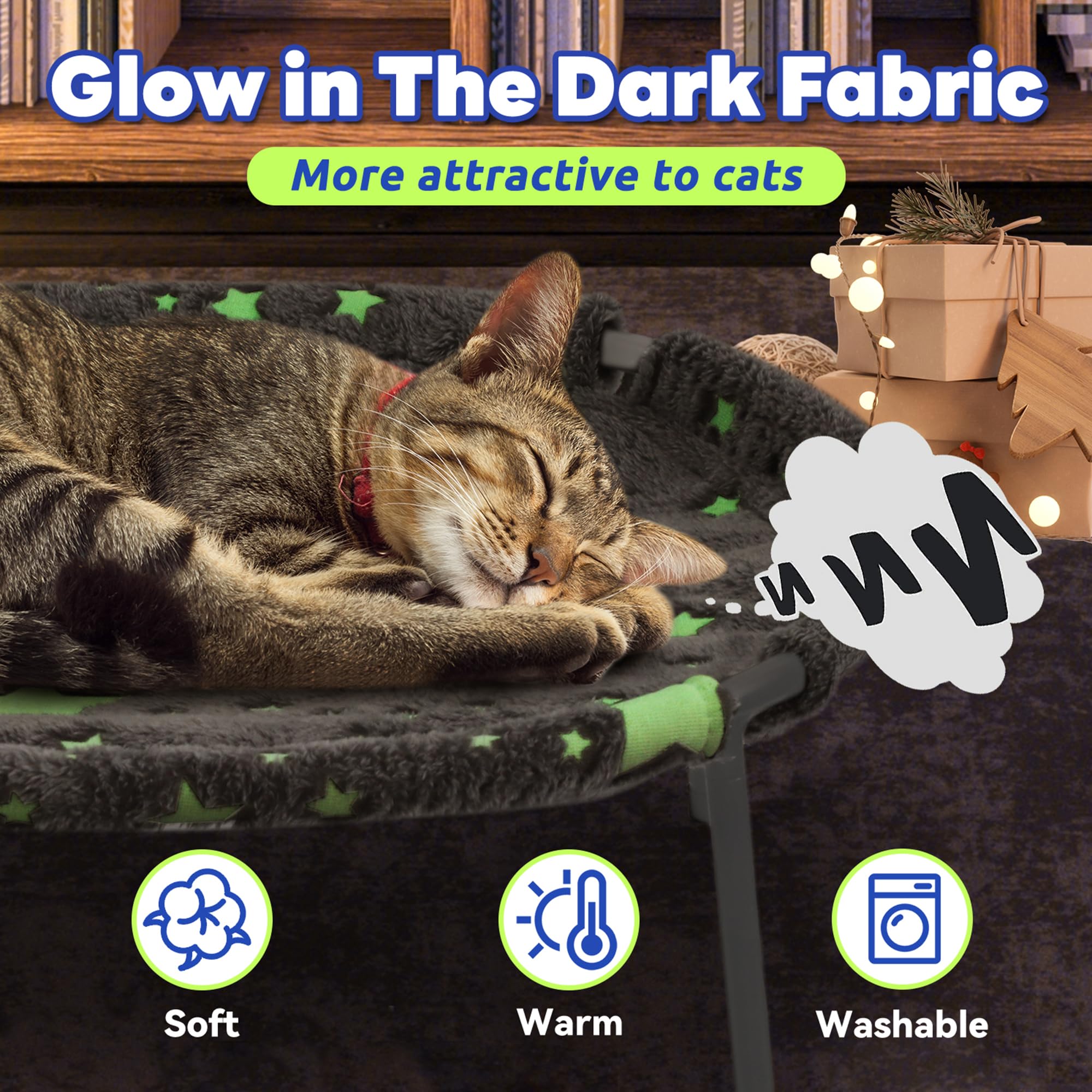Pomesea Sink In Elevated Cat Bed Hammock With Dual Sided Cover Glow In The Dark Fabric All Season Use Machine Washable Tool Free