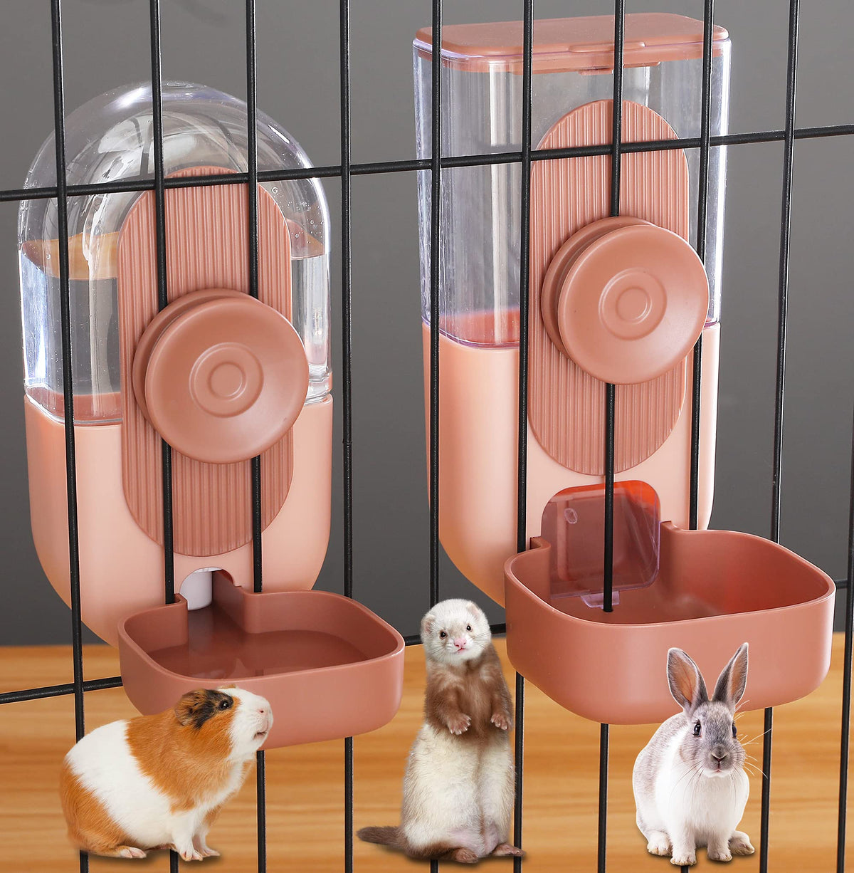 Kenond 35Oz Hanging Automatic Pet Food Water Dispenser, Auto Gravity Pet Feeder And Waterer Set, Cage Cat Food Bowl Dog Feeding Station For Puppy And Kitten Rabbit Chinchilla Hedgehog Ferret (Pink)