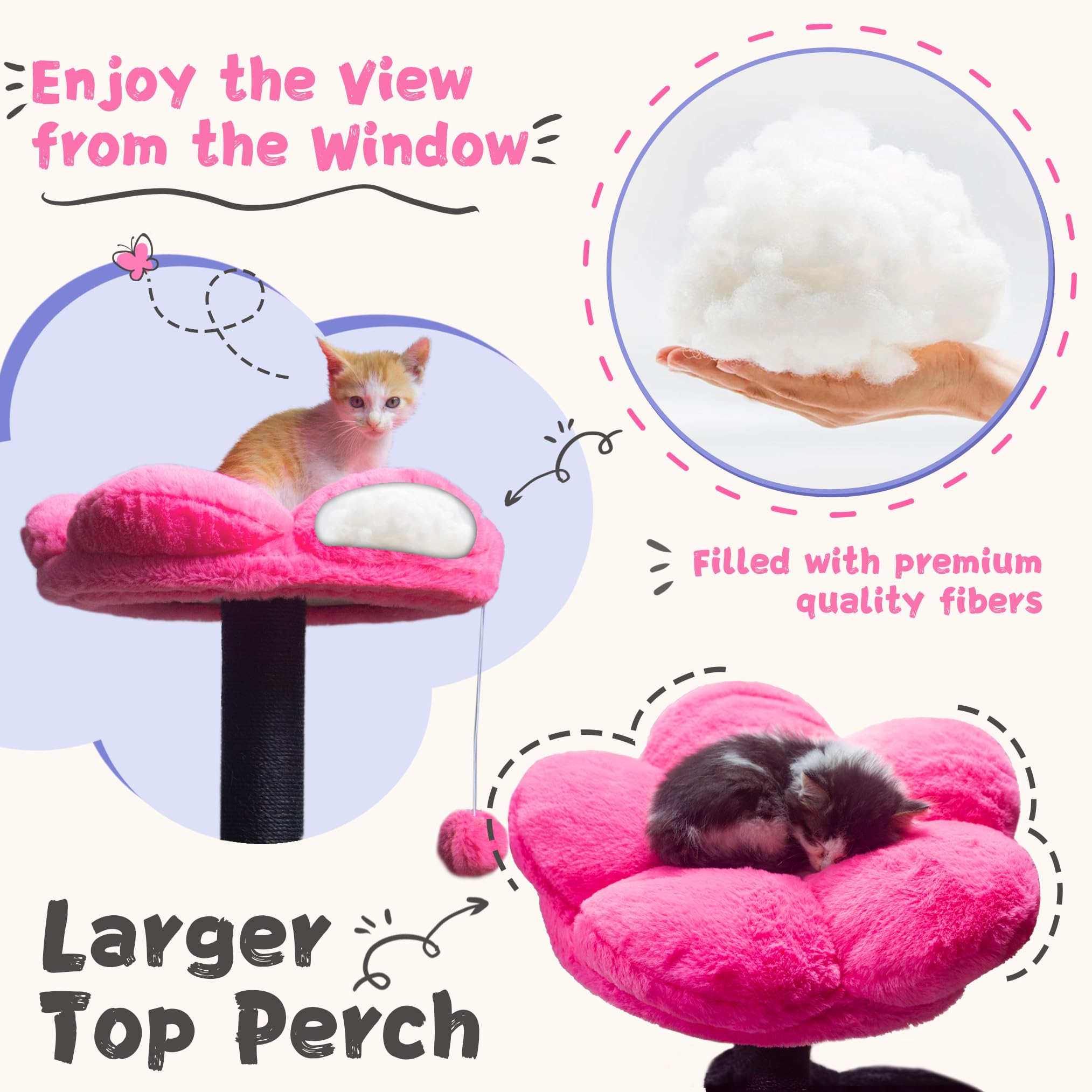 Fantasreen Cat Tree 43'' Black Pink Flower Cat Tower For Indoor Cats Large Cat Scratching Post With Comfy Hammock For Kittens Ad