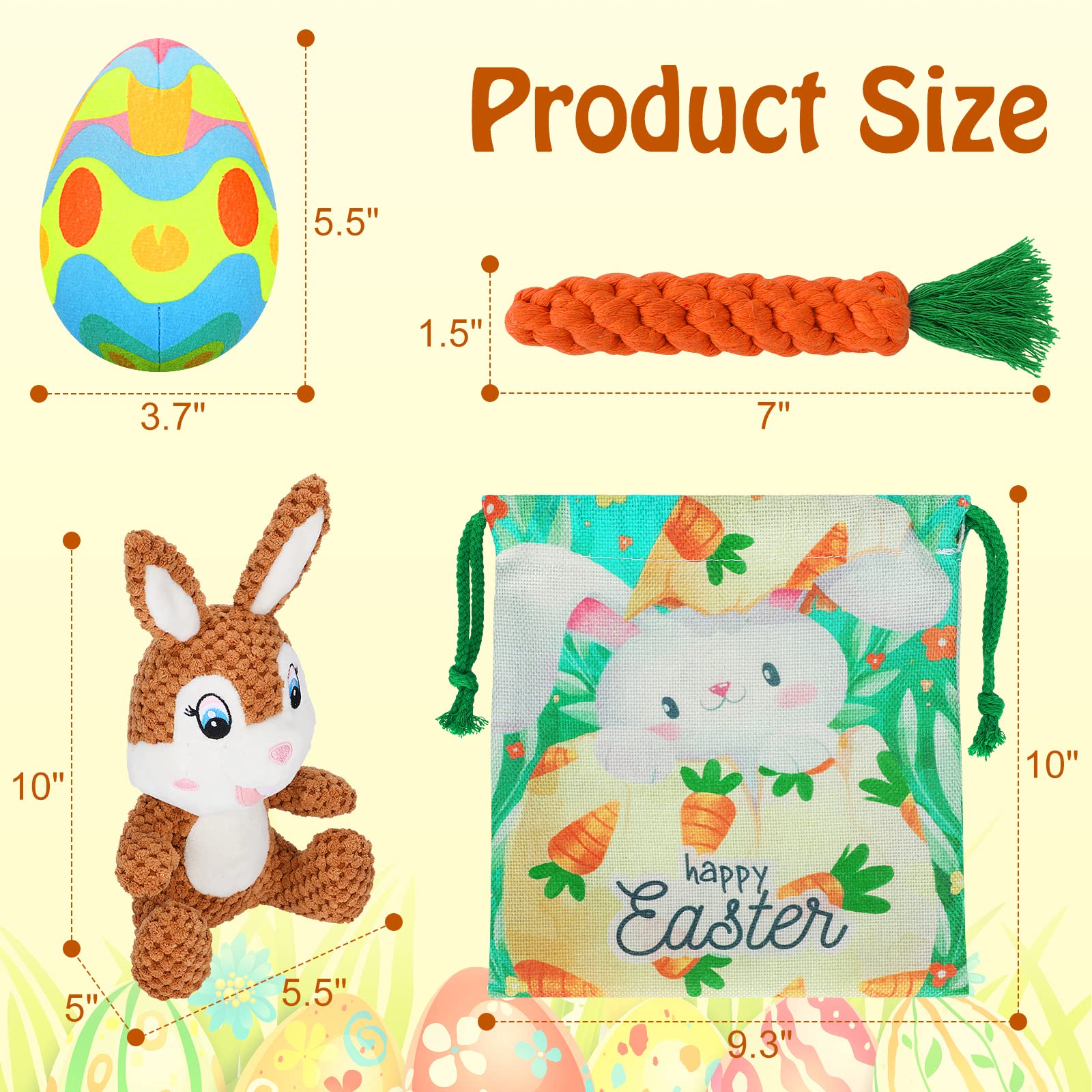 Bwogue 4Pcs Easter Dog Toy Kit, Plush Easter Bunny Egg Dog Toy With Squeaker And Crinkle Paper, Stuffed Animal Chew Toys Carrot