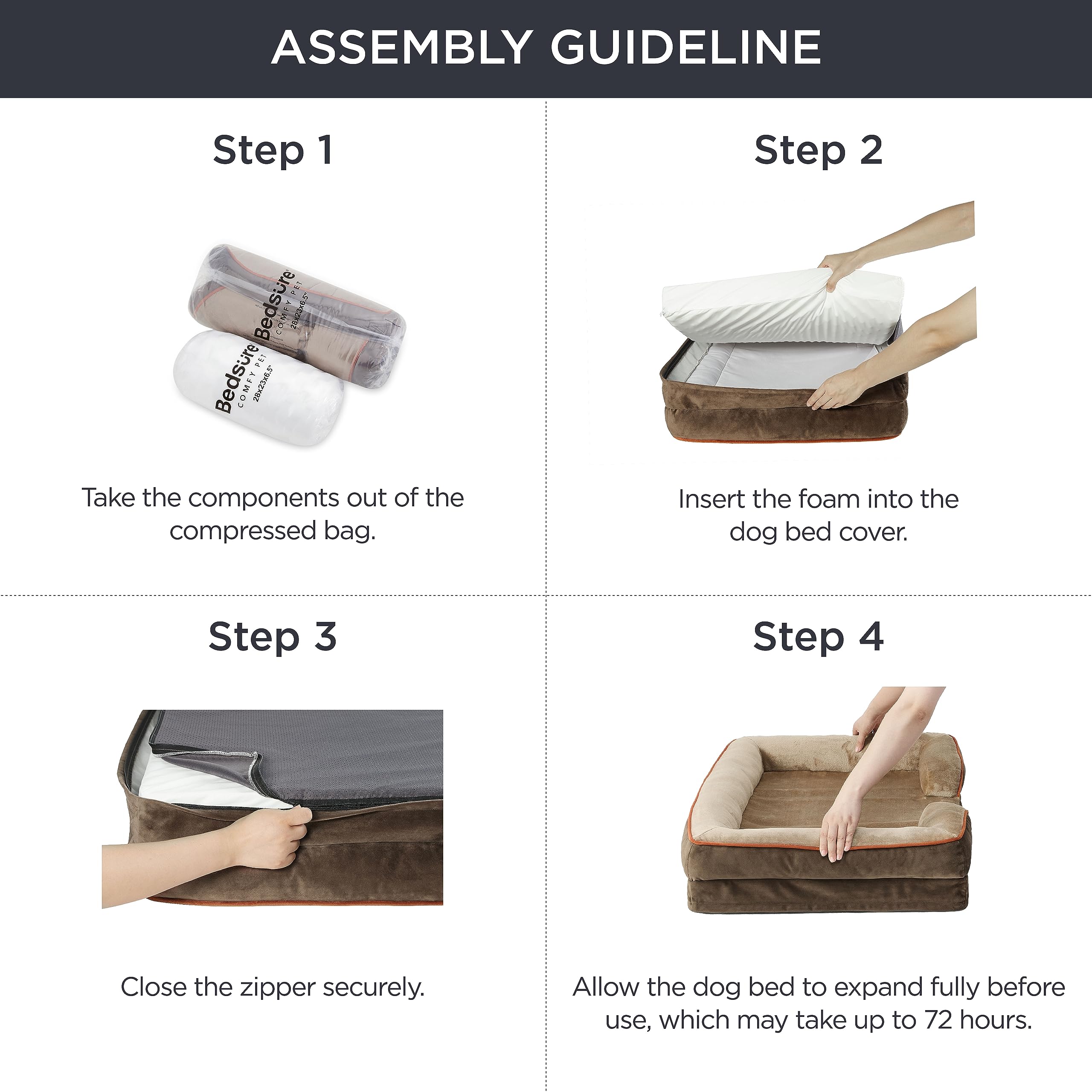 Bedsure Orthopedic Dog Bed For Large Dogs - Big Washable Dog Sofa Beds Large, Supportive Foam Pet Couch Bed With Removable Washable Cover, Waterproof Lining And Nonskid Bottom, Brown