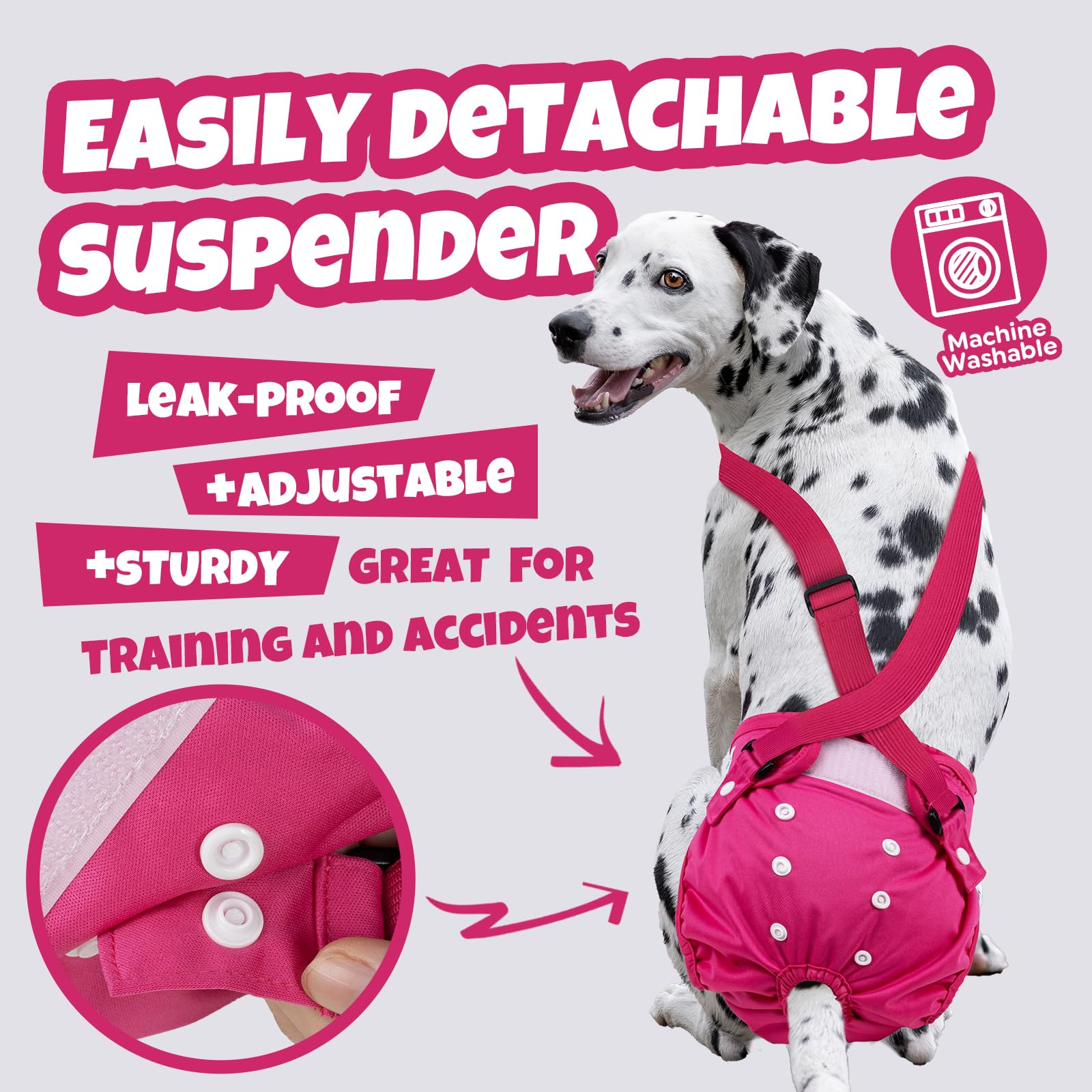 Pet Soft Washable Female Dog Diapers With Adjustable Suspenders (3 Pack) Escape-Proof & Super Absorb Reusable Diapers For Heat,