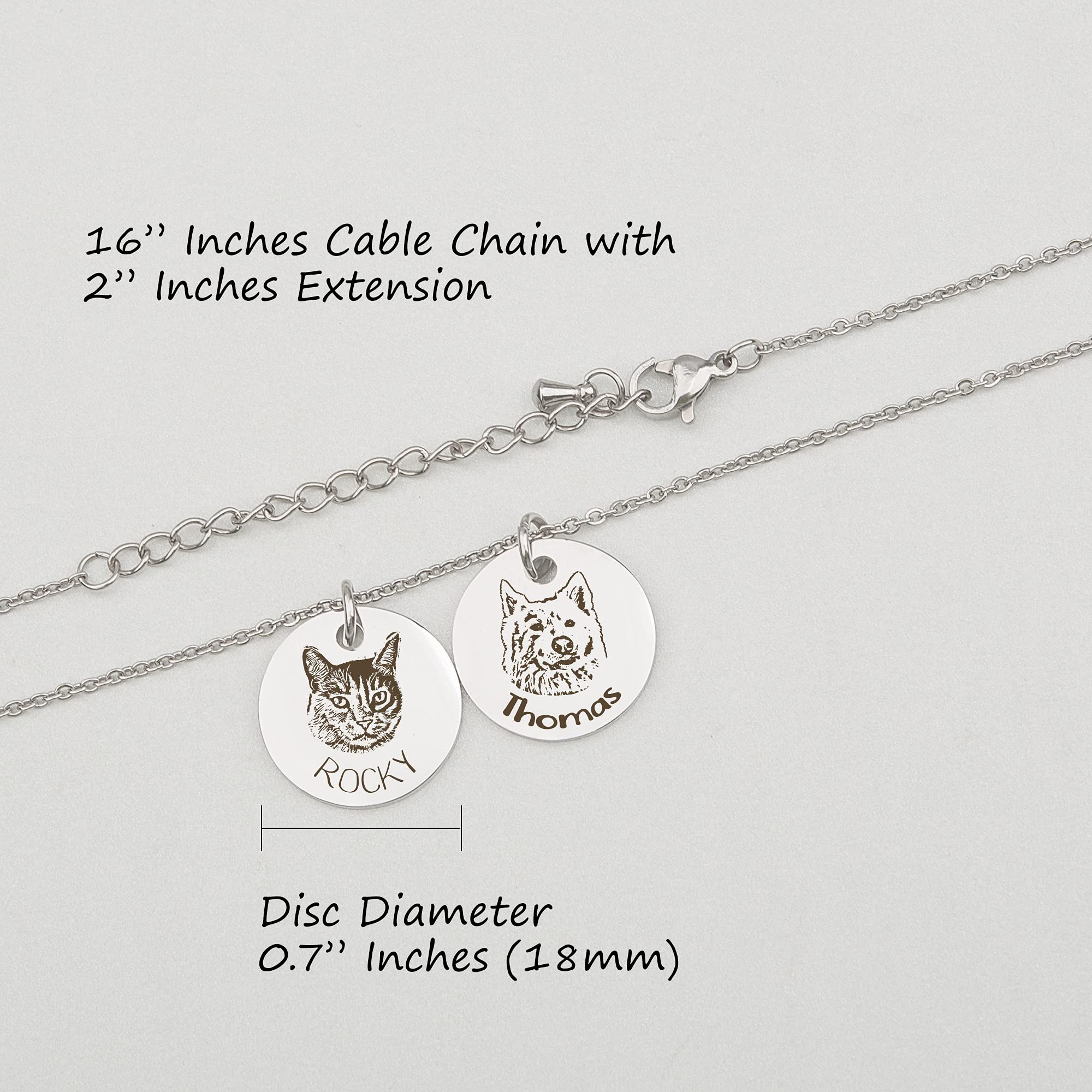 Anavia Personalized Pet Portrait Necklace, Handmade Dog Cat Memorial Jewelry Gift, Customized Round Disc Photo Engraved Necklace