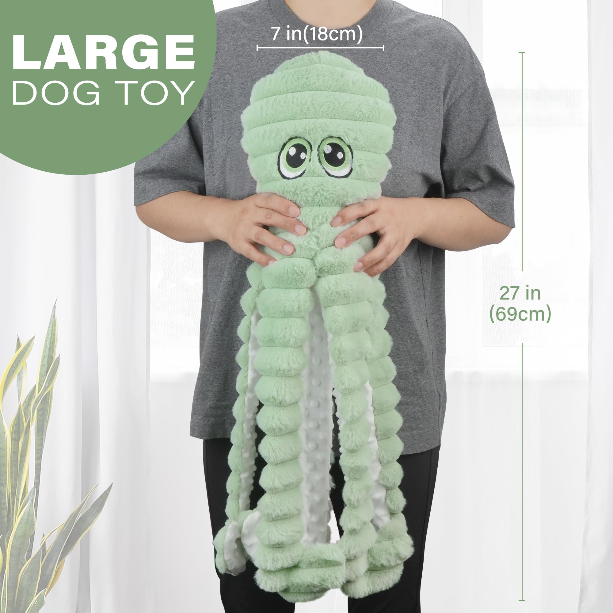 Prime Pets Dog Toys For Large Dogs, 27    Plush Octopus Dog Toy, Crinkle Squeaky Dog Toys, Pet Toy For Small Medium Large Dogs,
